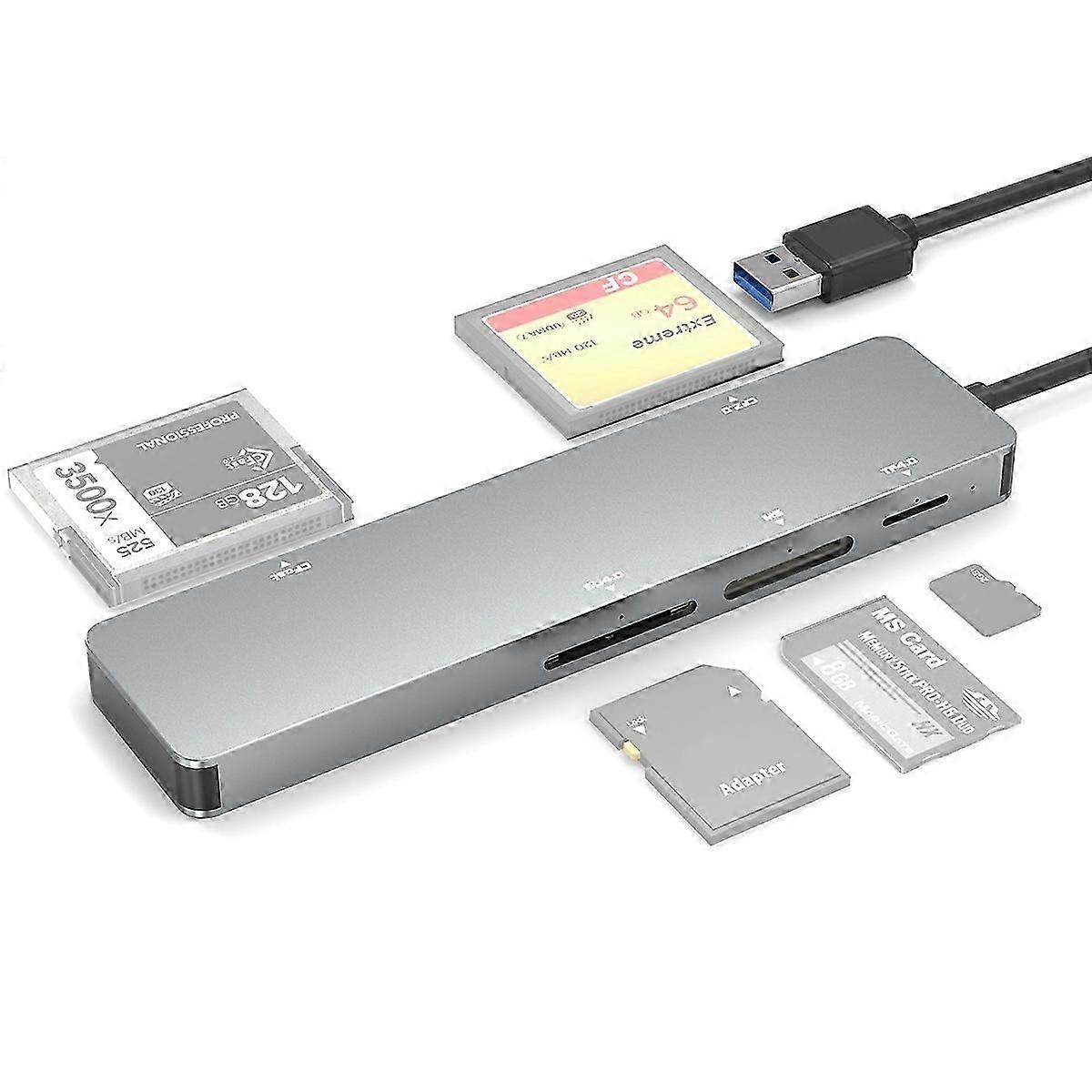 Rocketek CR308 USB3.0 Multi-function Card Reader CF / CFast / SD / MS / TF Card 5 in 1 (Silver Grey)