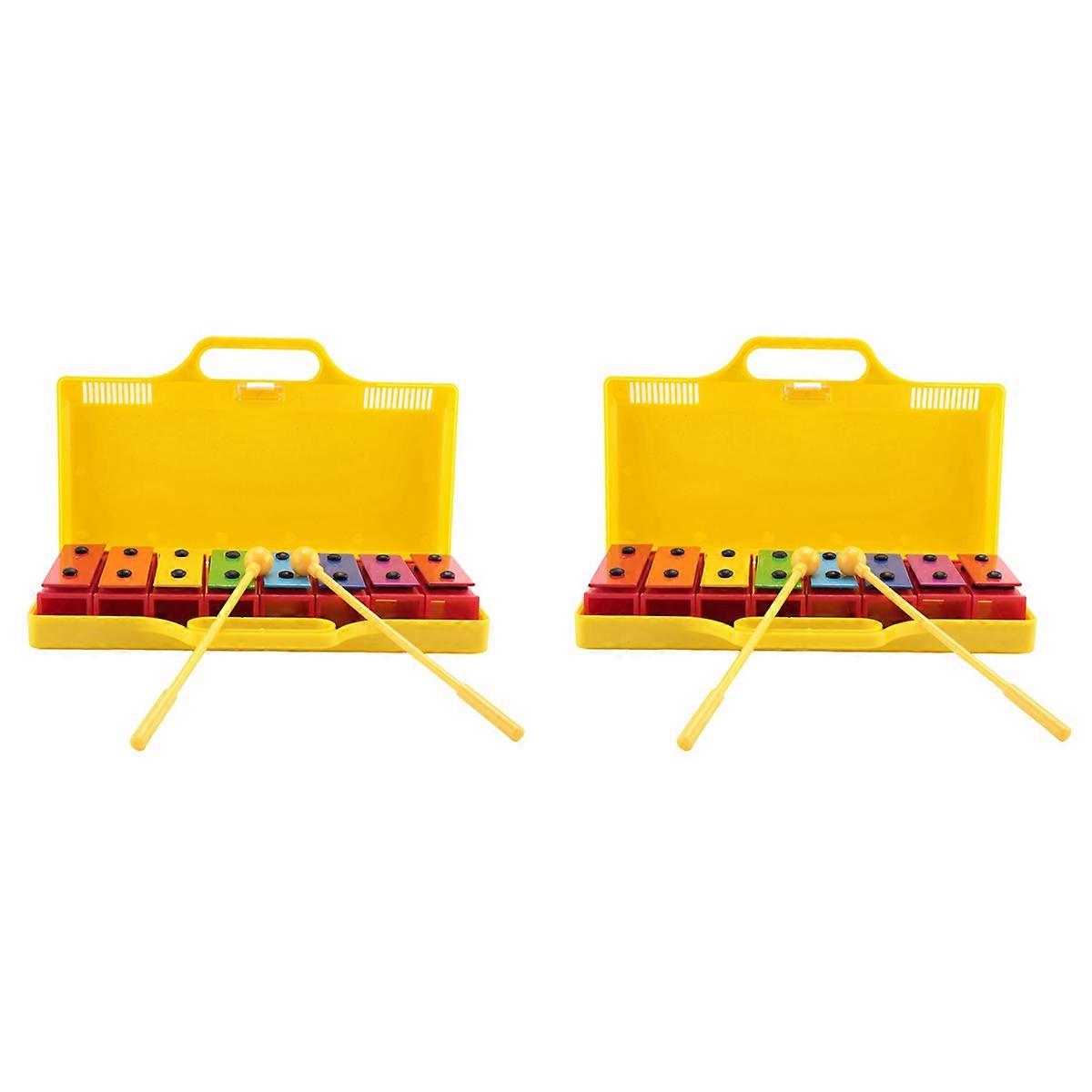 2 set 8 Notes Chromatic Xylophone Glockenspiel Resonator Bells with Yellow Case