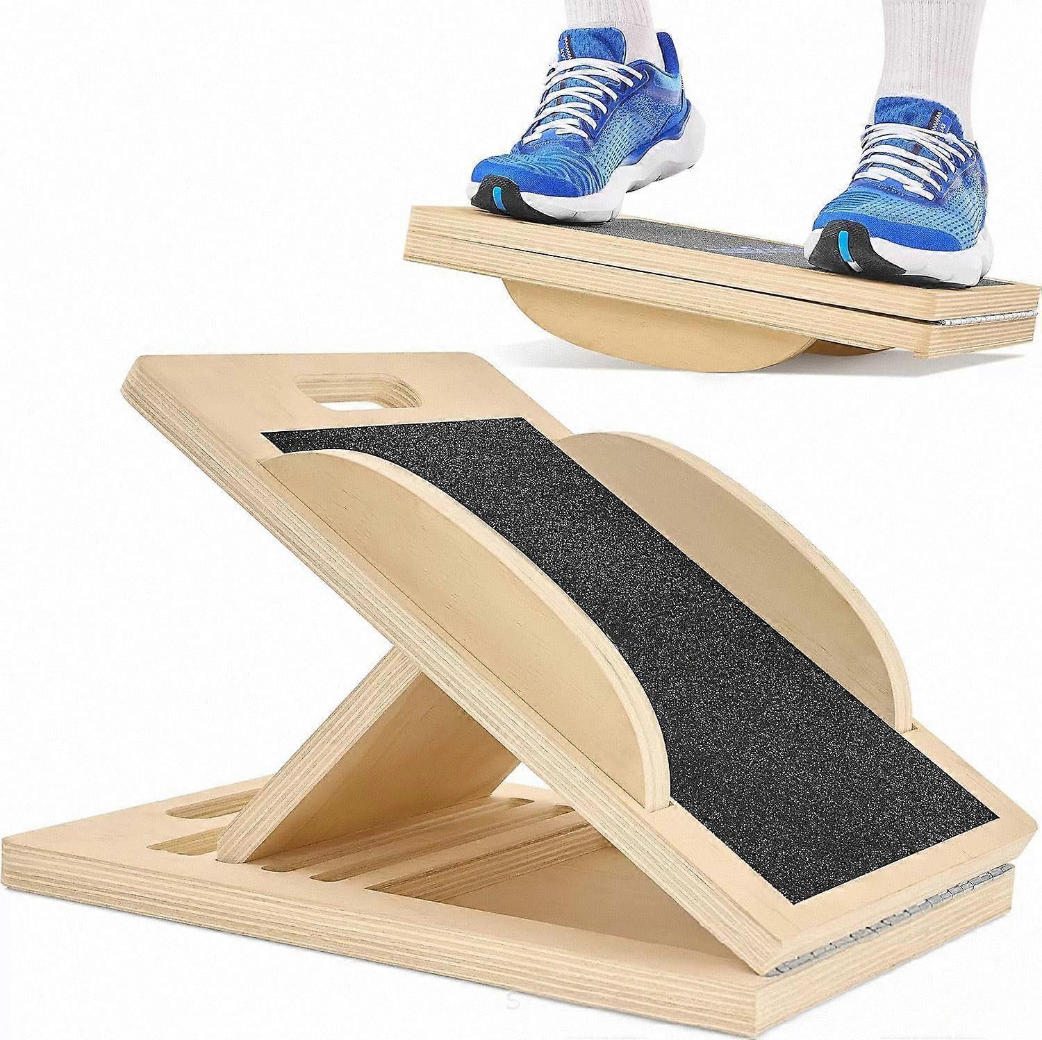 2-in-1 Wooden Incline Board & Balance Trainer – Adjustable, Non-Slip for Physical Therapy, Calf Stretching, and Balance Training