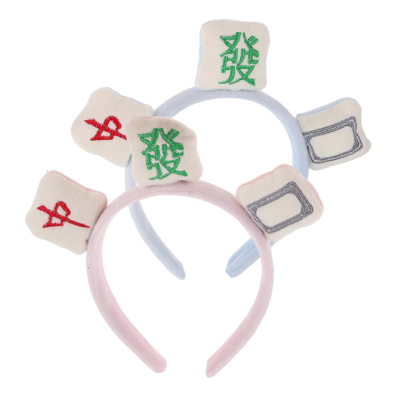 Cute Funny Headband For Face Washing Hair Accessory Mahjong Games Pink Flannel 2Pack