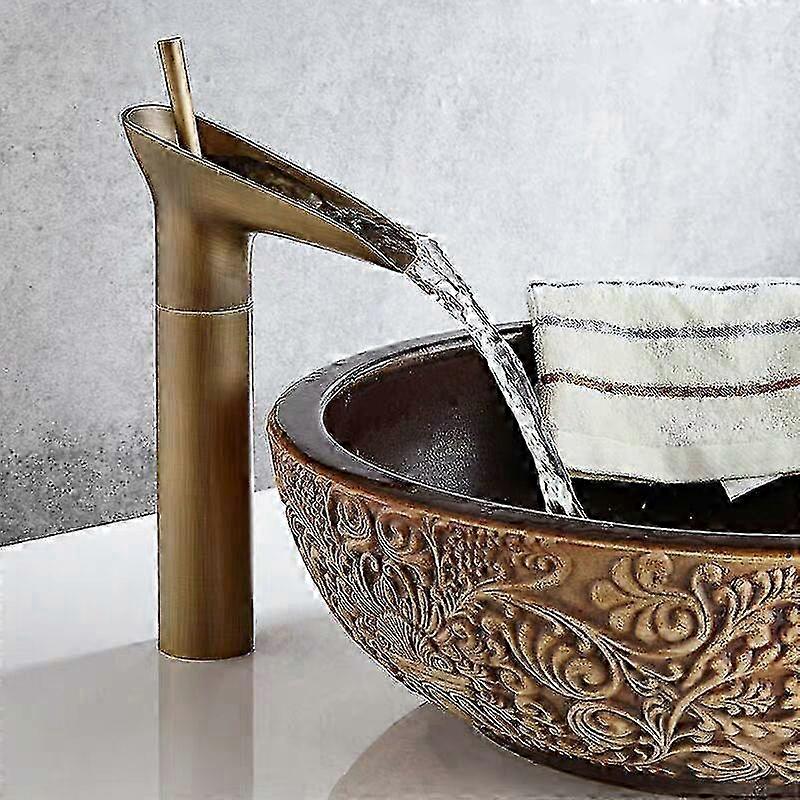 All Copper Retro Wash Basin With Fixed Waterfall Faucet, Above Counter Basin (high Antique) hwy