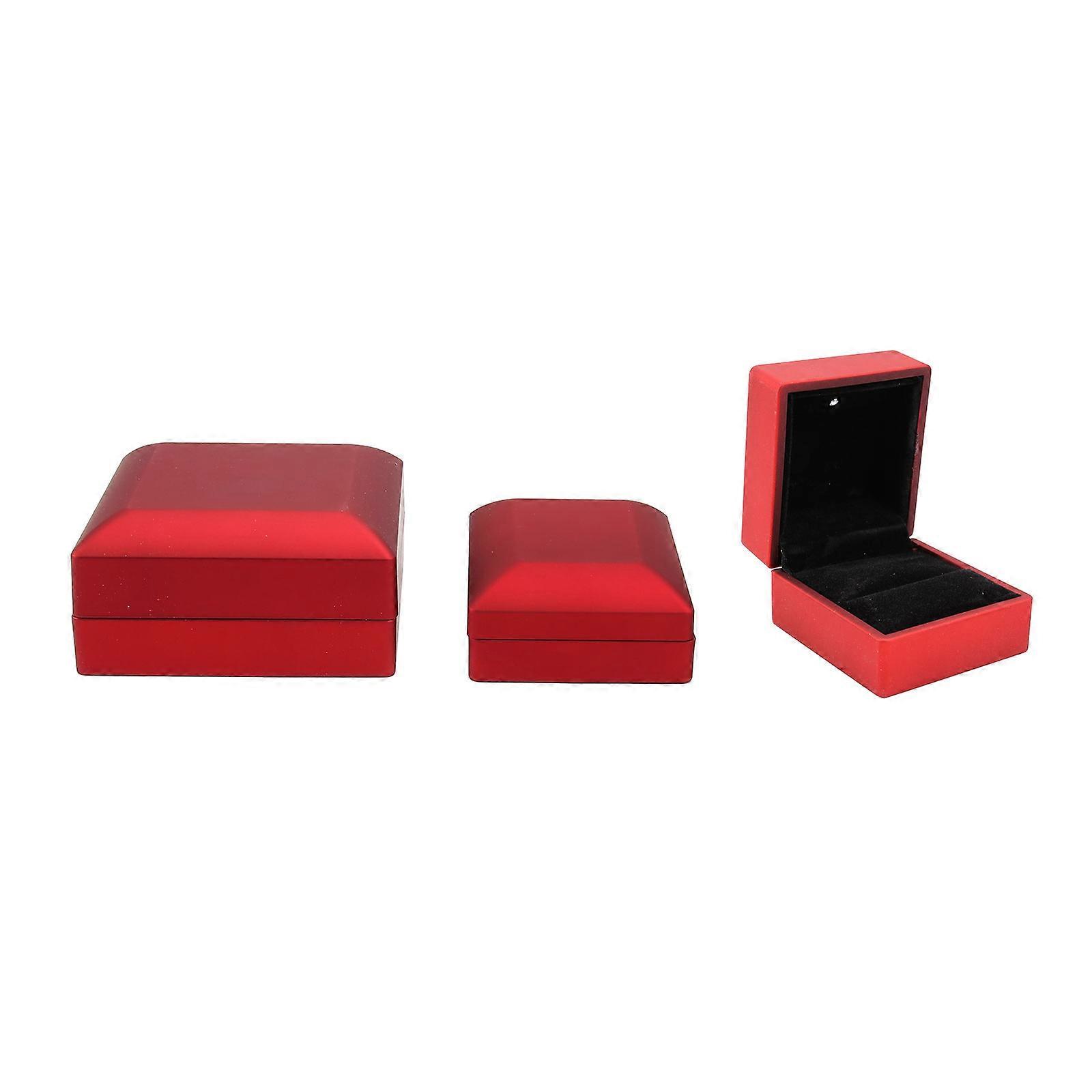 3pcs Red Plastic Jewelry Box Set with LED Light for Storage of Rings Pendants and Bracelets