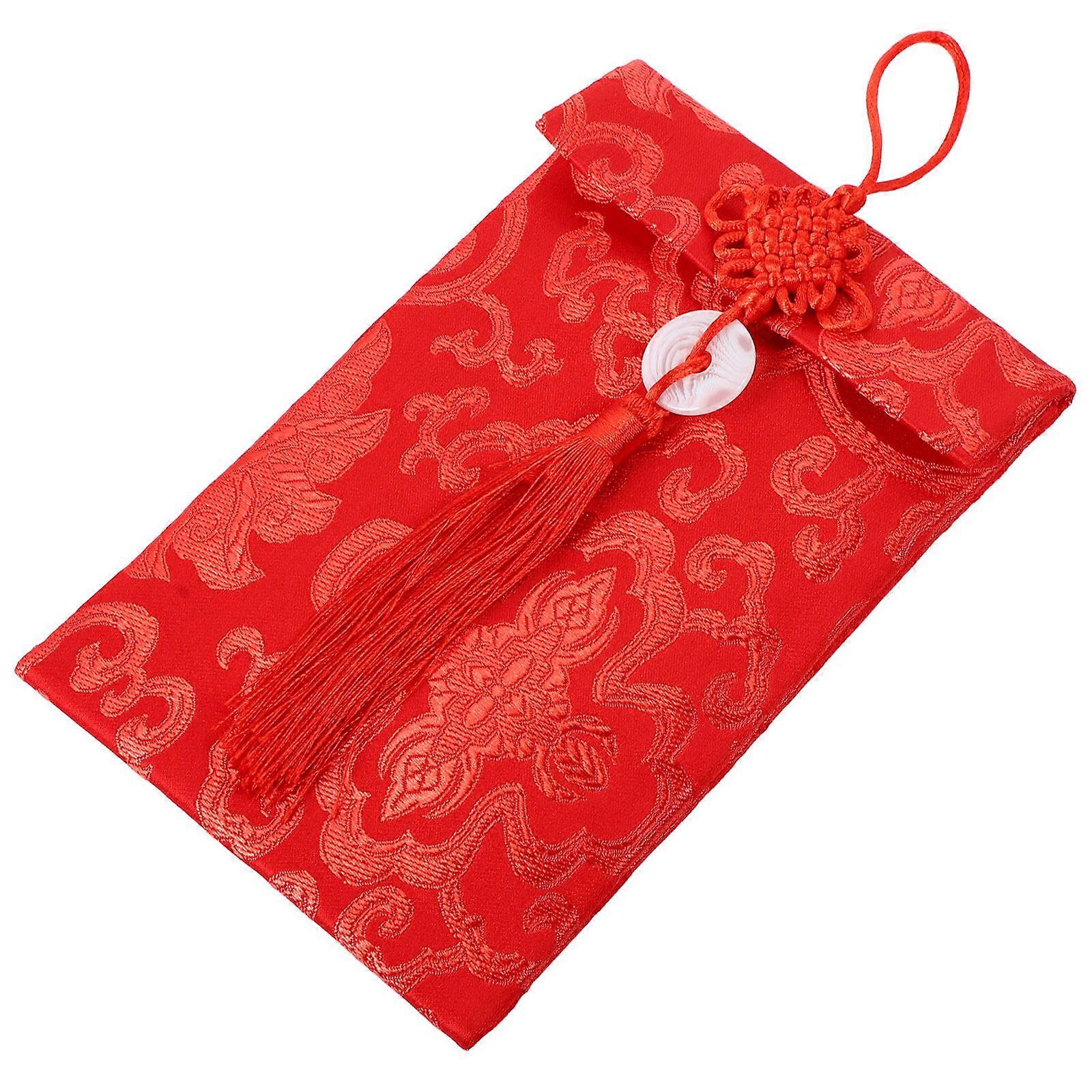 Red Brocade Envelopes with Hot Stamping Design for Money Storage and Gifts during New Year Parties 5 Pieces