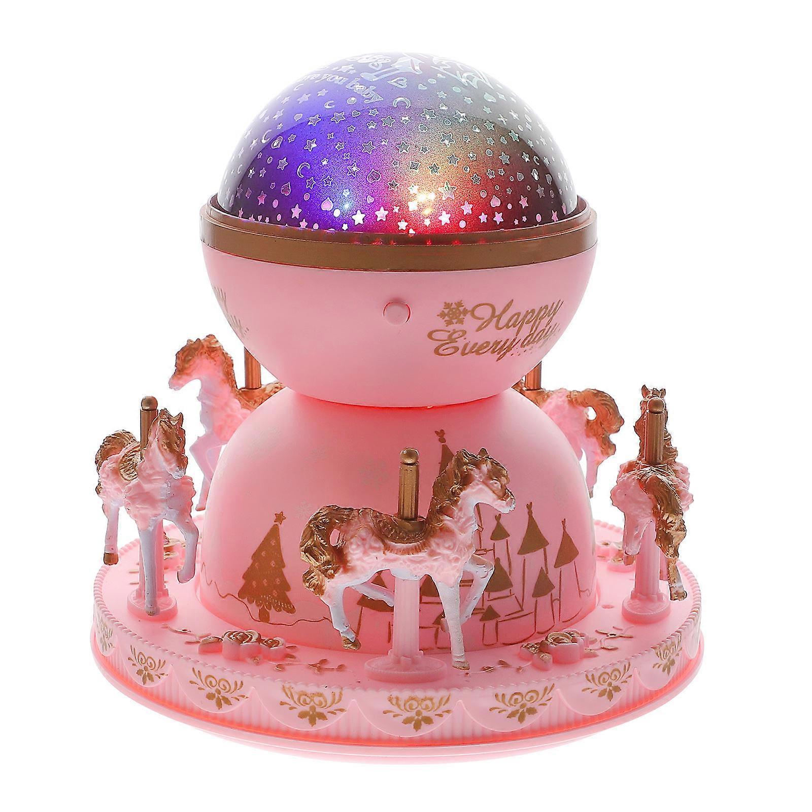 Pink Plastic Carousel Music Box Projection Light for Decor Unique