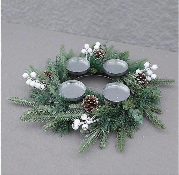 Christmas Advent Wreath: Advent Candle Holder - 15.72 Inch Artificial Pine Candle Ring With Cone & Berries For Holiday Centerpiece Fireplace
