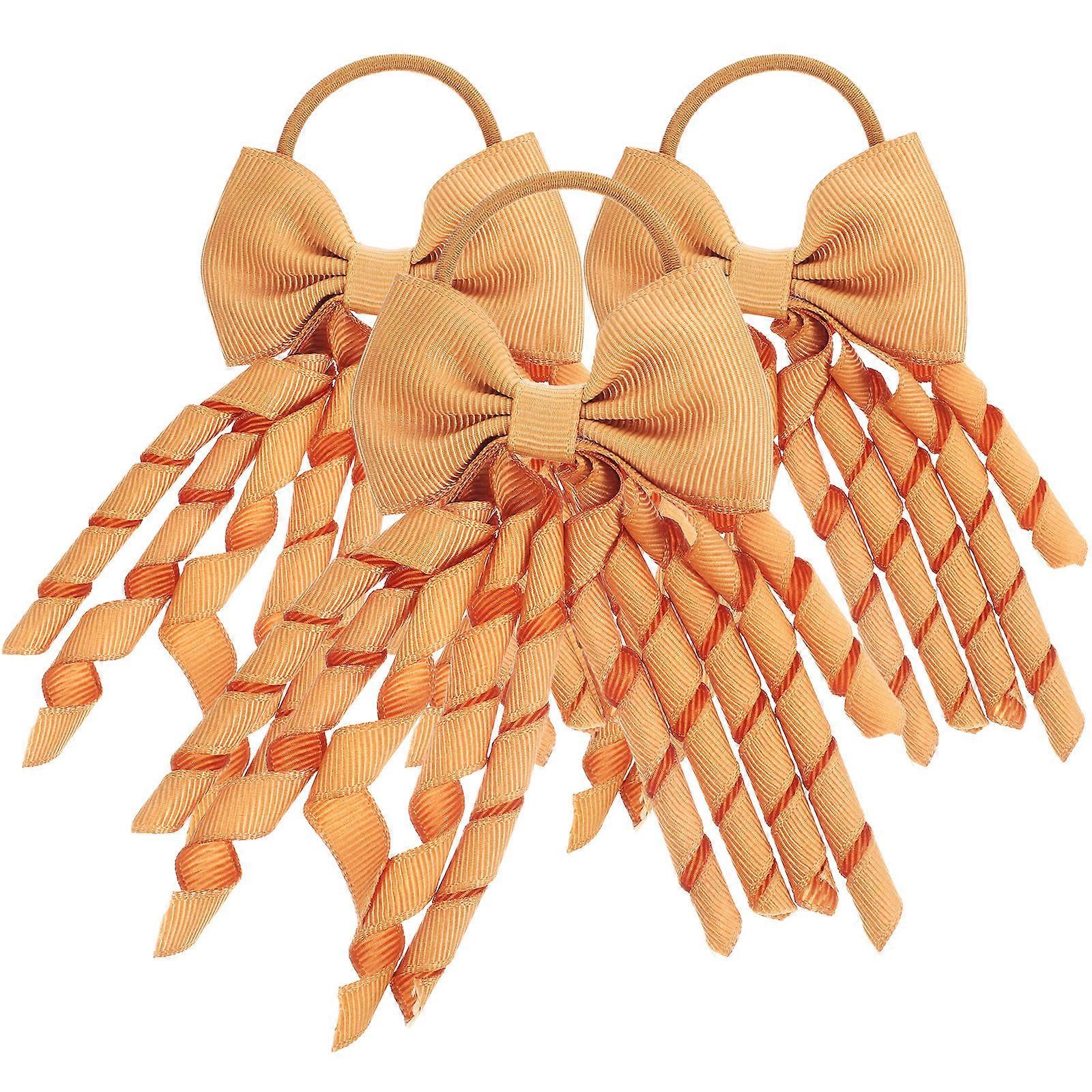 Cheerleading Hair Bows with Grosgrain Ribbon for Cheerleaders Khaki Color Suitable for Daily and Party Use 3 Pieces