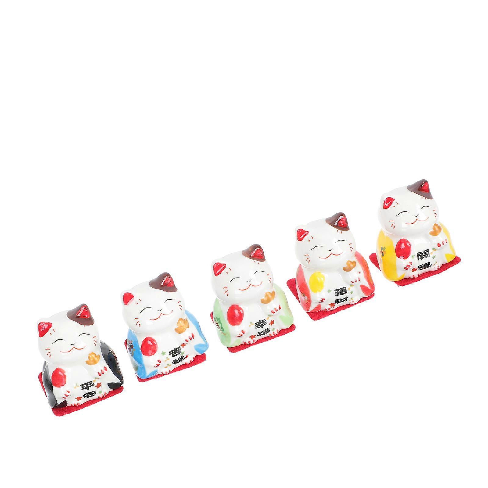 Ceramic Luck Cat Statue Decorative Item For Wedding Gift Car Interior Decor 5Pcs