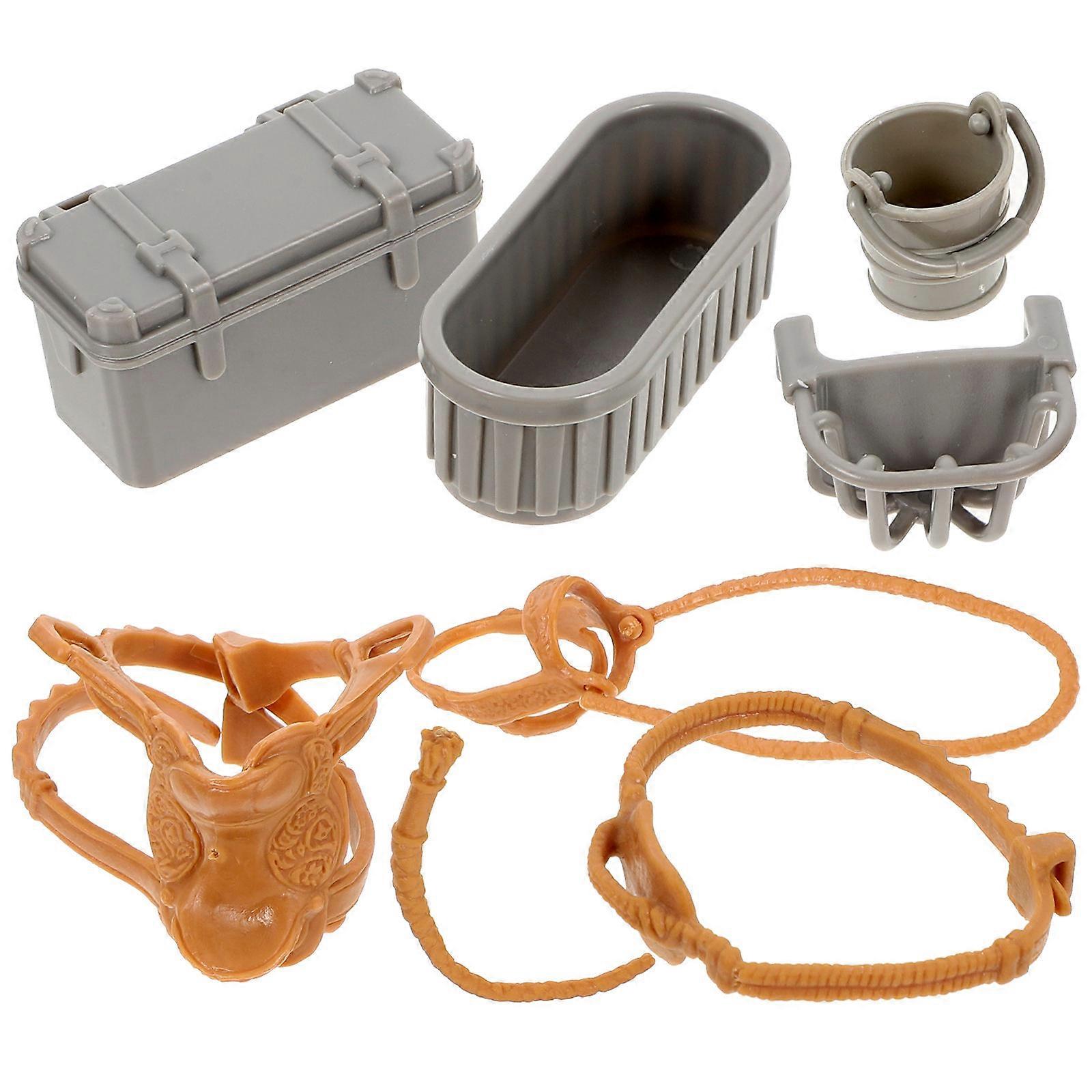 Mini Farm Model Accessory Microlandscape Layout Kit with Saddle Trough & Bucket for Realistic Farmhouse Play and Decor