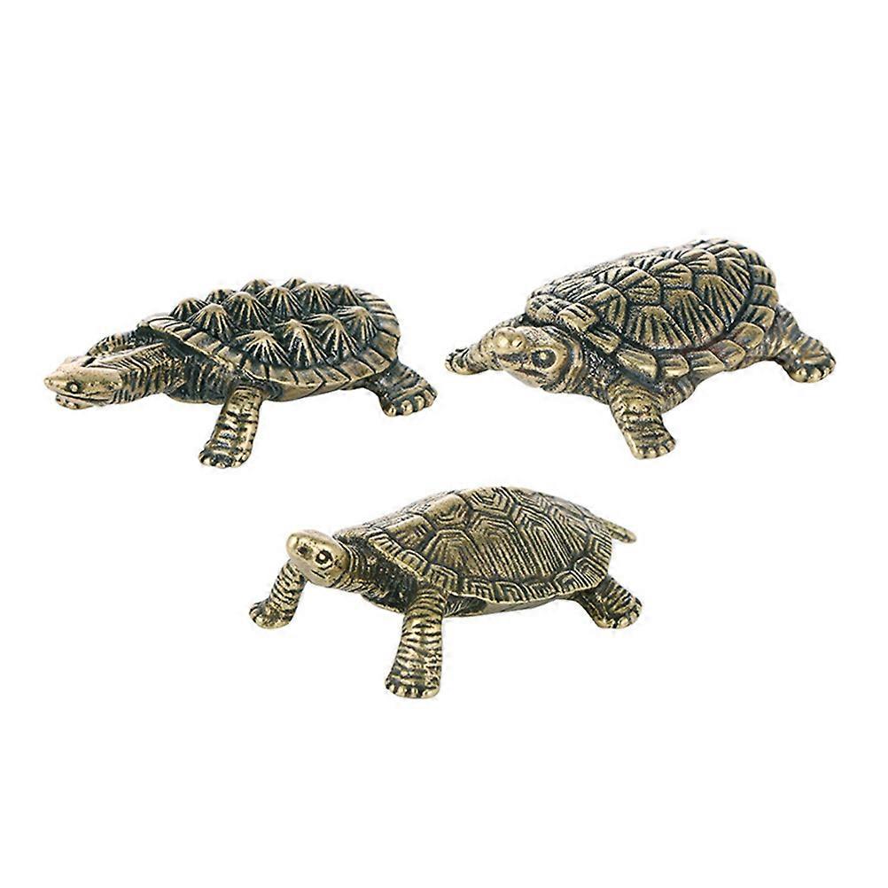 Delicate Small Tortoise Statue 3Pcs Golden Brass Retro Charm Decor