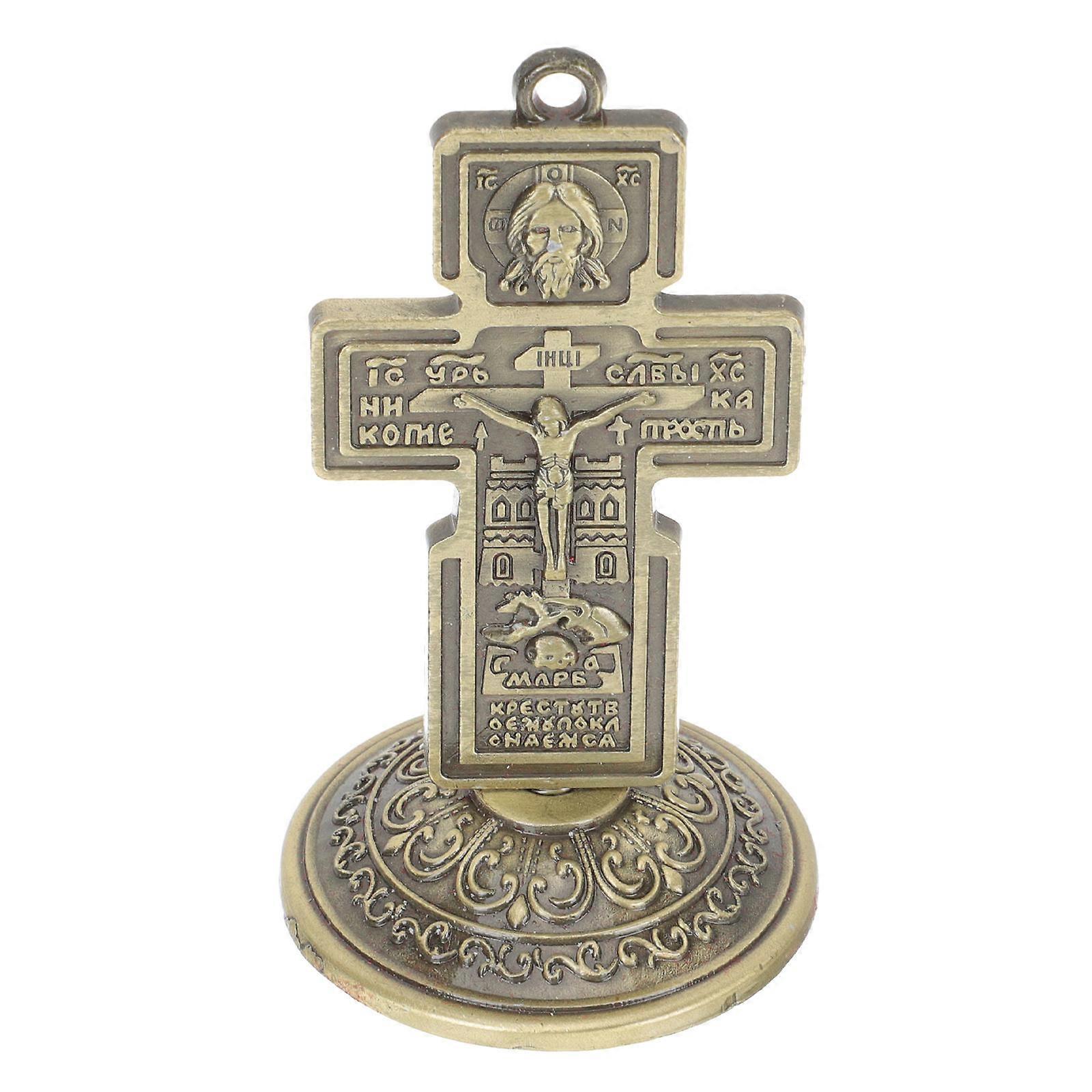 Decorative Alloy Cross Ornament Tabletop Accent For Religious People Vehicle 1Set