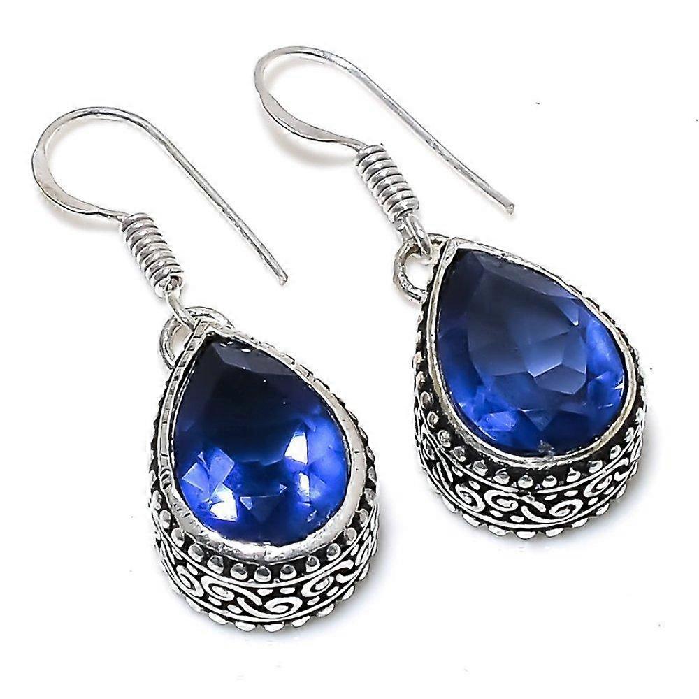 Natural Tanzanite Quartz Gemstone 925 Sterling Silver Gift Earring 1.42" k3o52