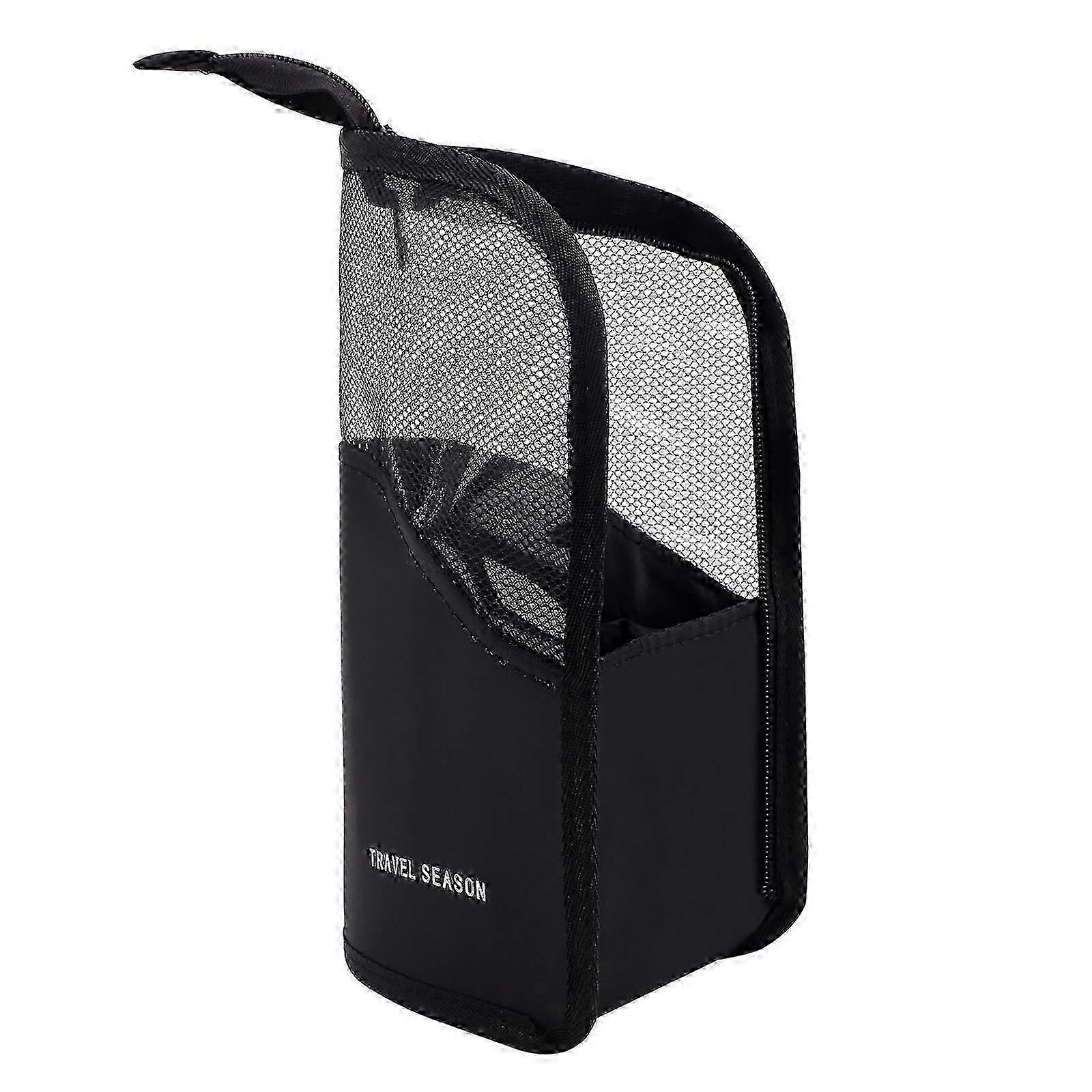 Makeup Brush Bag Half Clear Standing Zipper Pouch (Black)