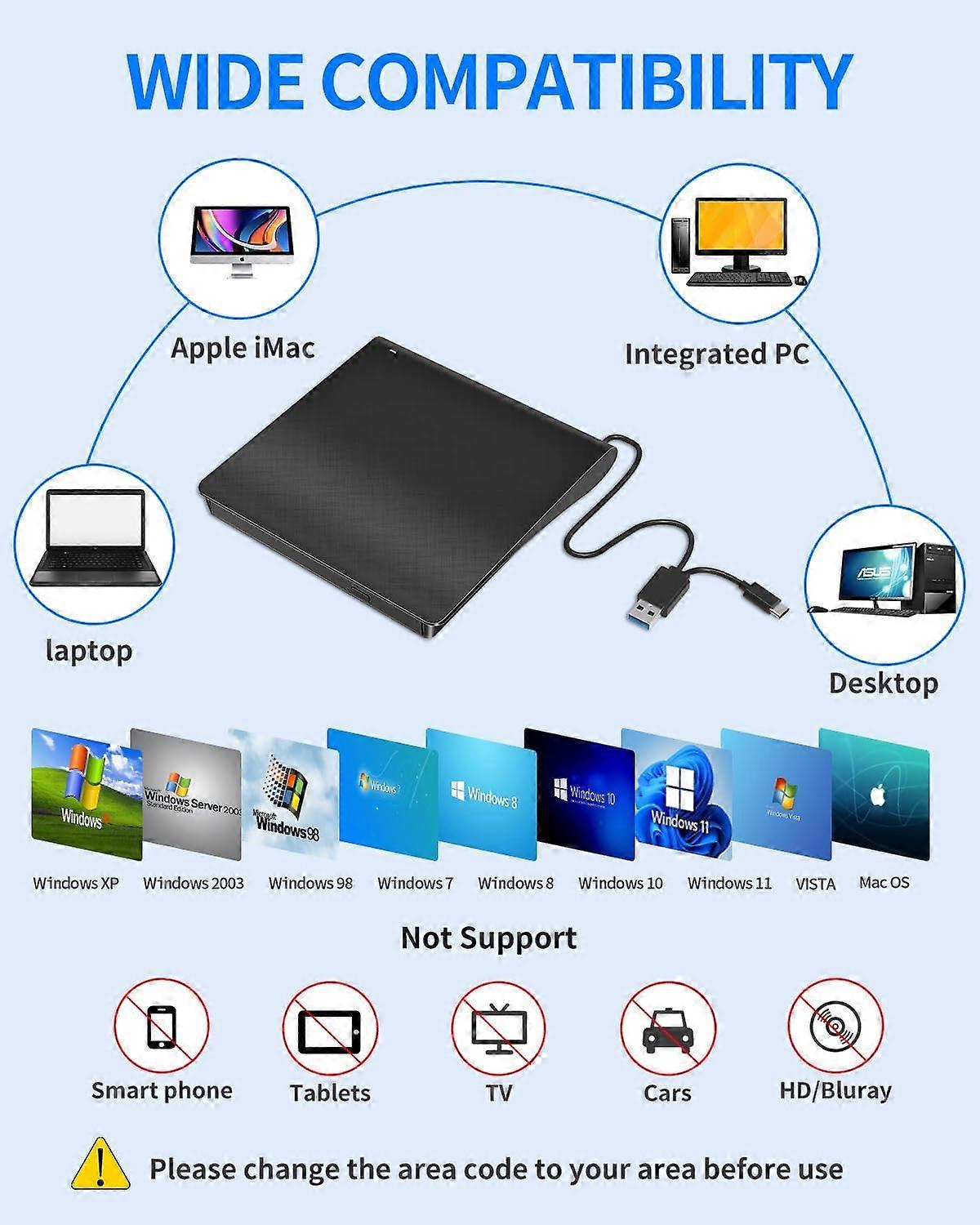 External CD DVD Station  External CD-R/RW Drive Burner USB 3.0 and Type-C