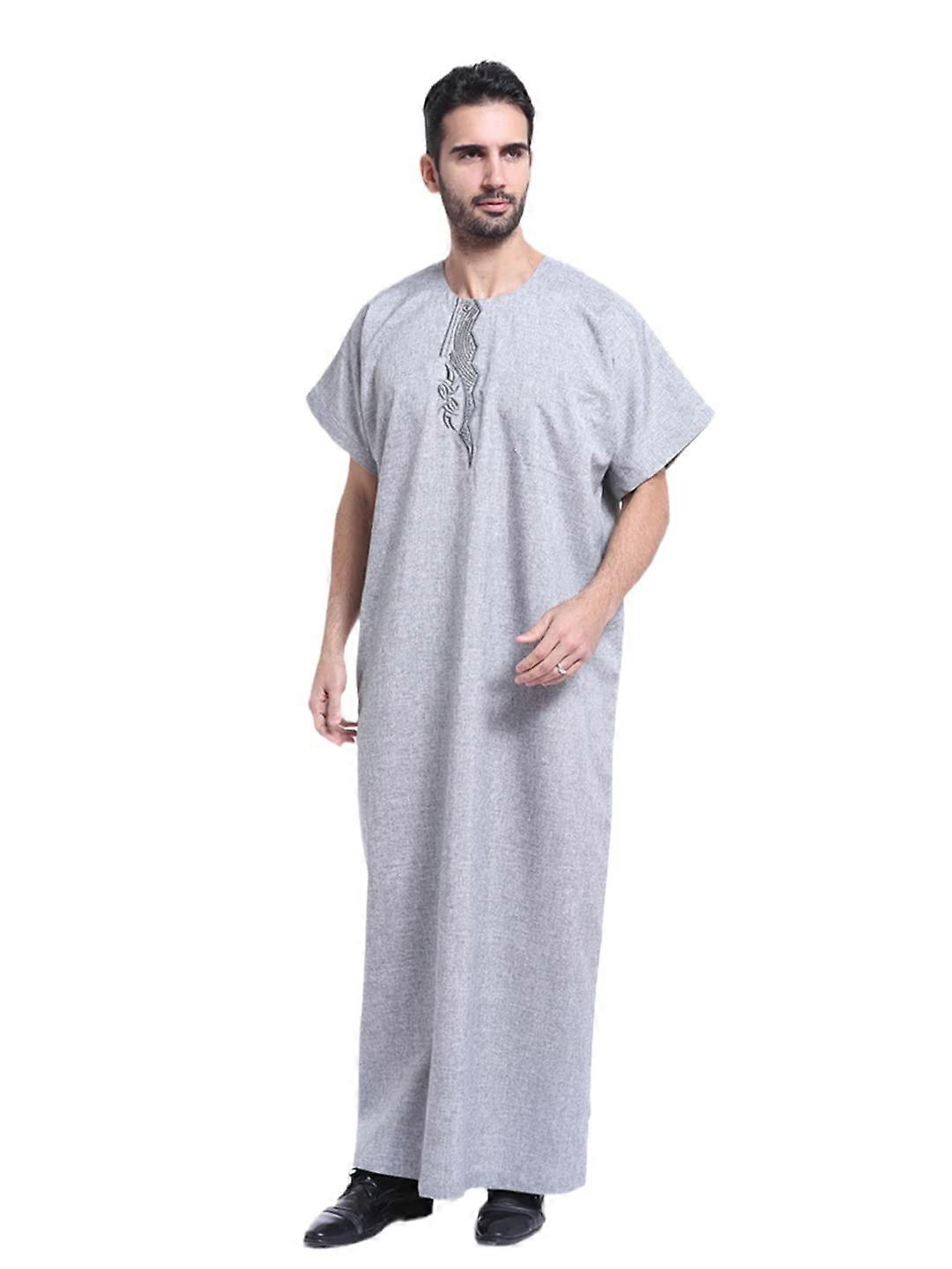 إسلام ثوب جوبة رجالي بأكمام قصيرة جلباب قفطان رمادي M رداء عرقي لللباس الإسلامي في الشرق الأوسط وباكستان