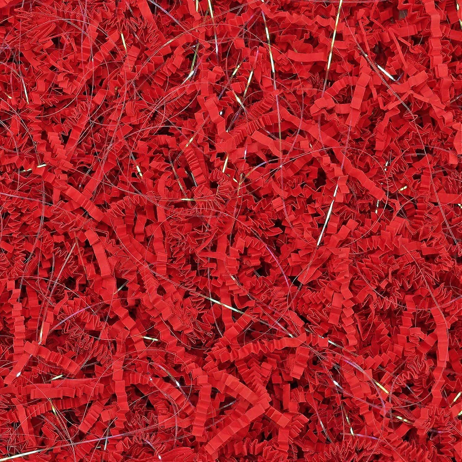 8oz Red Crinkle Cut Paper Shred Filler, Iridescent Easter Grass Confetti Shredded Paper fo