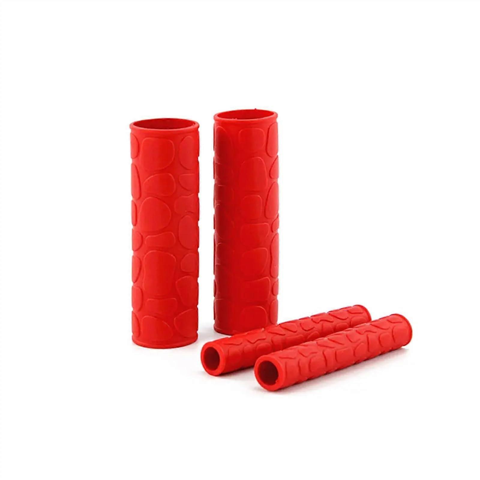Motorcycle Grips 2 Pairs - Universal Handlebar Grip Set, Soft Rubber, Silicone Sleeve, Red Brake Lever Cover Protector