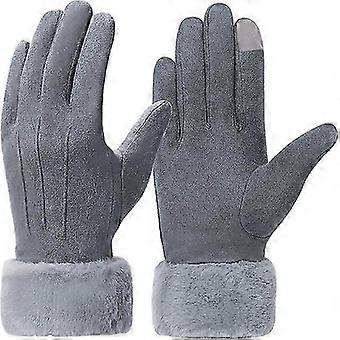 Frauen Touchscreen Handschuhe - Winter Warm Touchscreen Handschuhe Damen Thermohandschuhe Pelz Manschette Vollfinger Fäustlinge für Frauen Mädchen Texting Skifahren Outdoor G