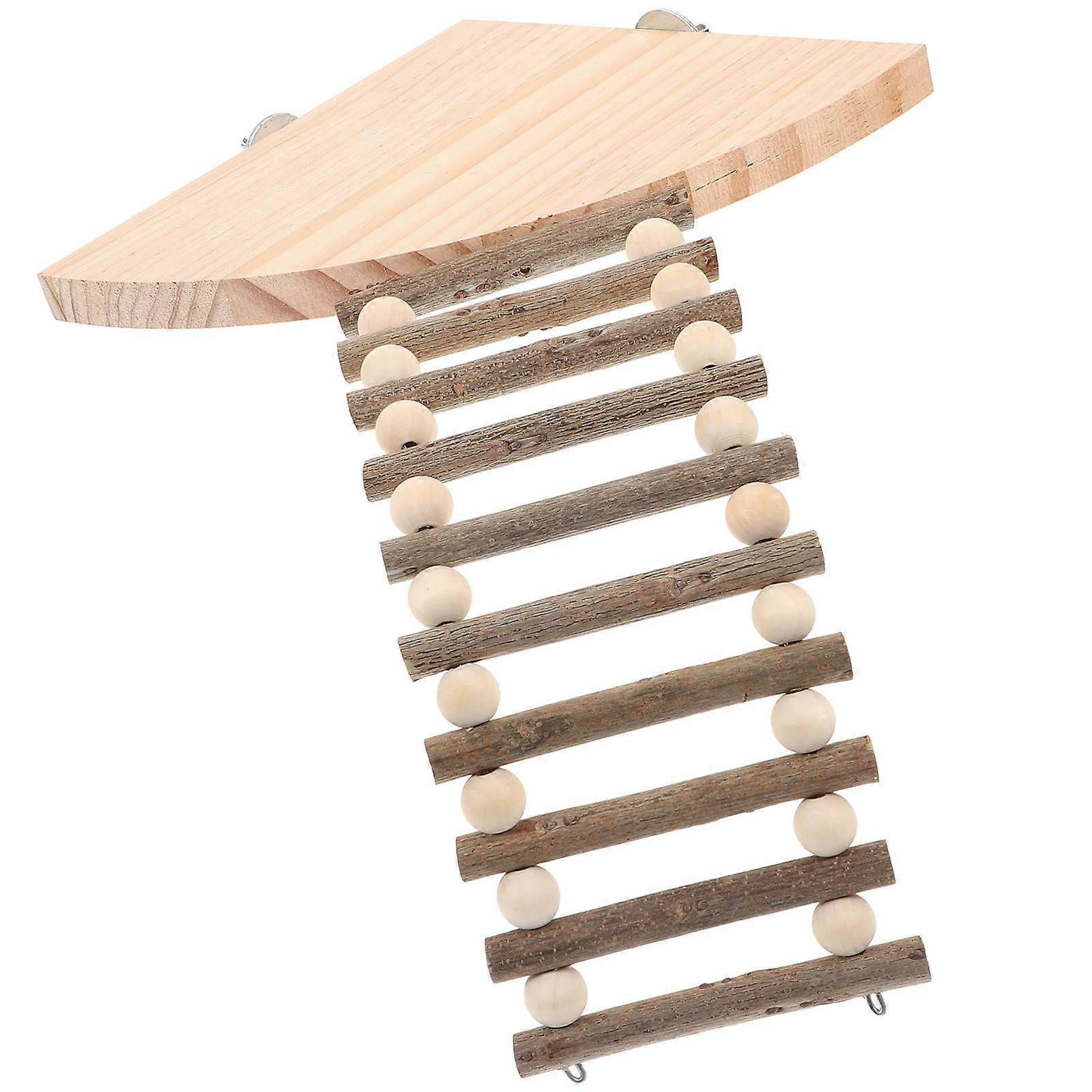 Wooden Hamster Platform with Ladder for Decor Beige Color Suitable for Small Pets 1 Set