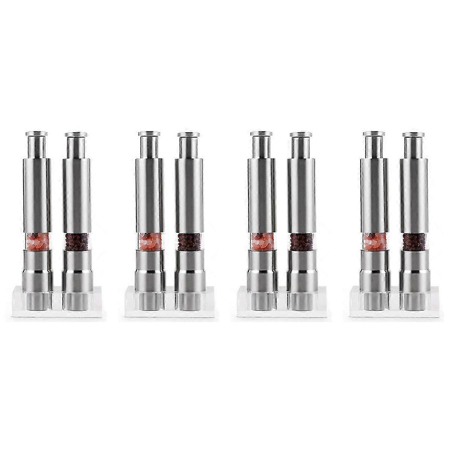 Salt and Pepper Grinder Set of 2, Stainless Steel Push-Button Glass