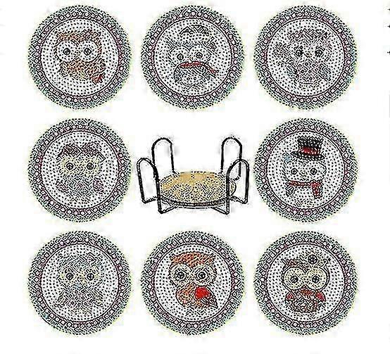 Diamond Painting Coasters, 8pcs Diamond Painting Coasters Kit With Holder, Diy Owl Coaster Diamond Art Kits