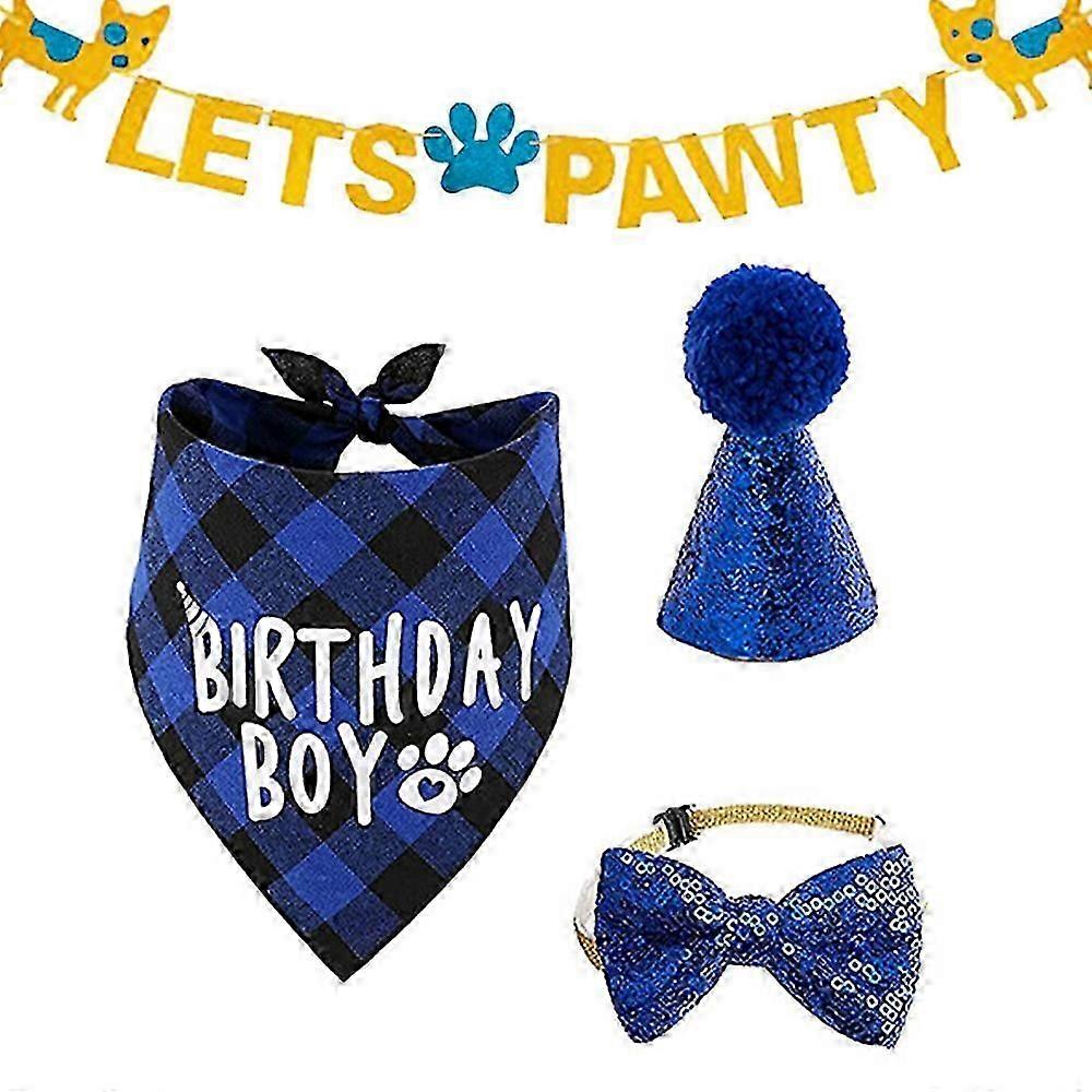 Celebration Delight, Birthday Boy Print Fashionable Pet Accessory For Dog Birthday Party Supplies, Soft Dog Scarf In Plaid Pattern