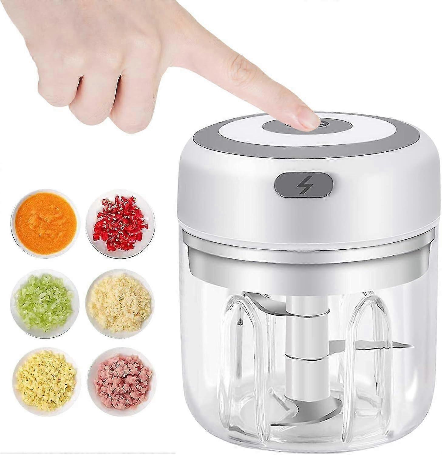 Electric Garlic Chopper, 250ML Vegetable Chopper, Onion Chopper, Portable Small Food Processor-250ML White