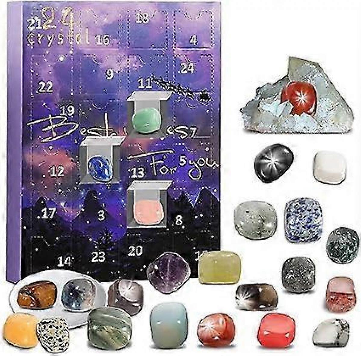Advent Calendar 2025 Rocks, 24 Days Natural Crystal Agate Stone Minerals & Fossils Advent Calendar Crystals Christmas Calendar Enthusiasts Rock Collec