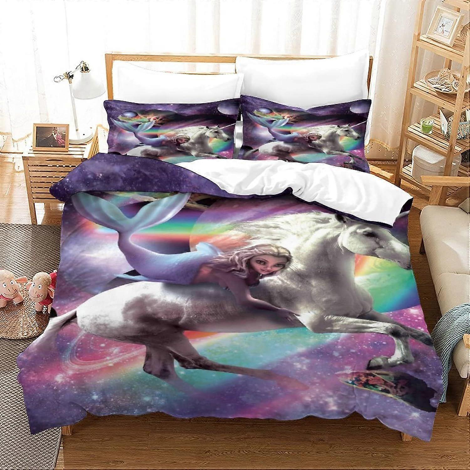 g283 Unicorn Duvet Cover Bedding Set 3D Printed 3 Piece Set with Pillowcase Zipper Closure Soft Microfiber Suitable for Kids Teens Adults Easy Care f2