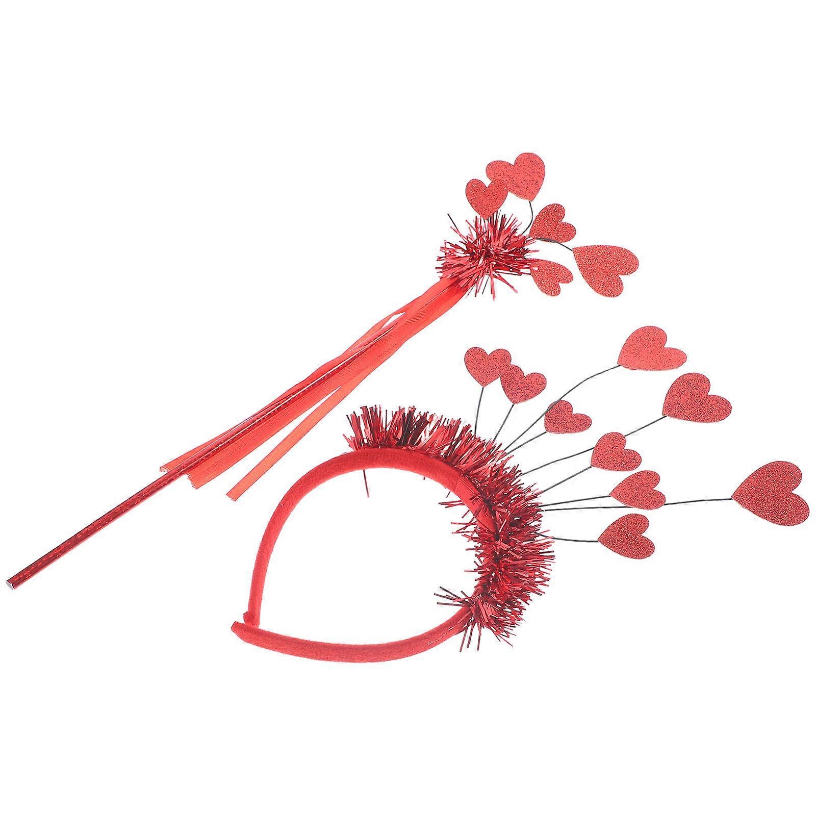 Heart Valentines Day Headband with Fairy Wand Red 3Sets for Women