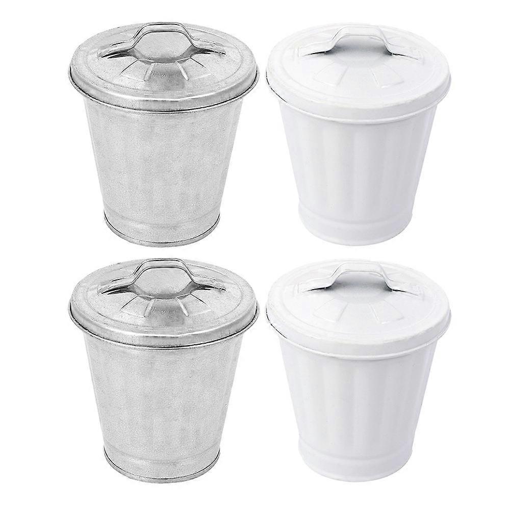 Small Trash Bin Wastebasket Car Use Grey 4Pcs Storage Round