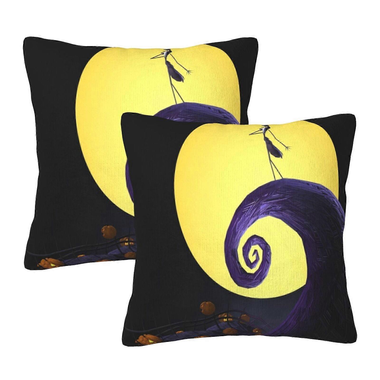 Nightmare Before Christmas Black Square Plush Pillow Cases Set of 2, Double-Sided Soft Throw Pillow Covers for Bed, Sofa, Car, Home Decor