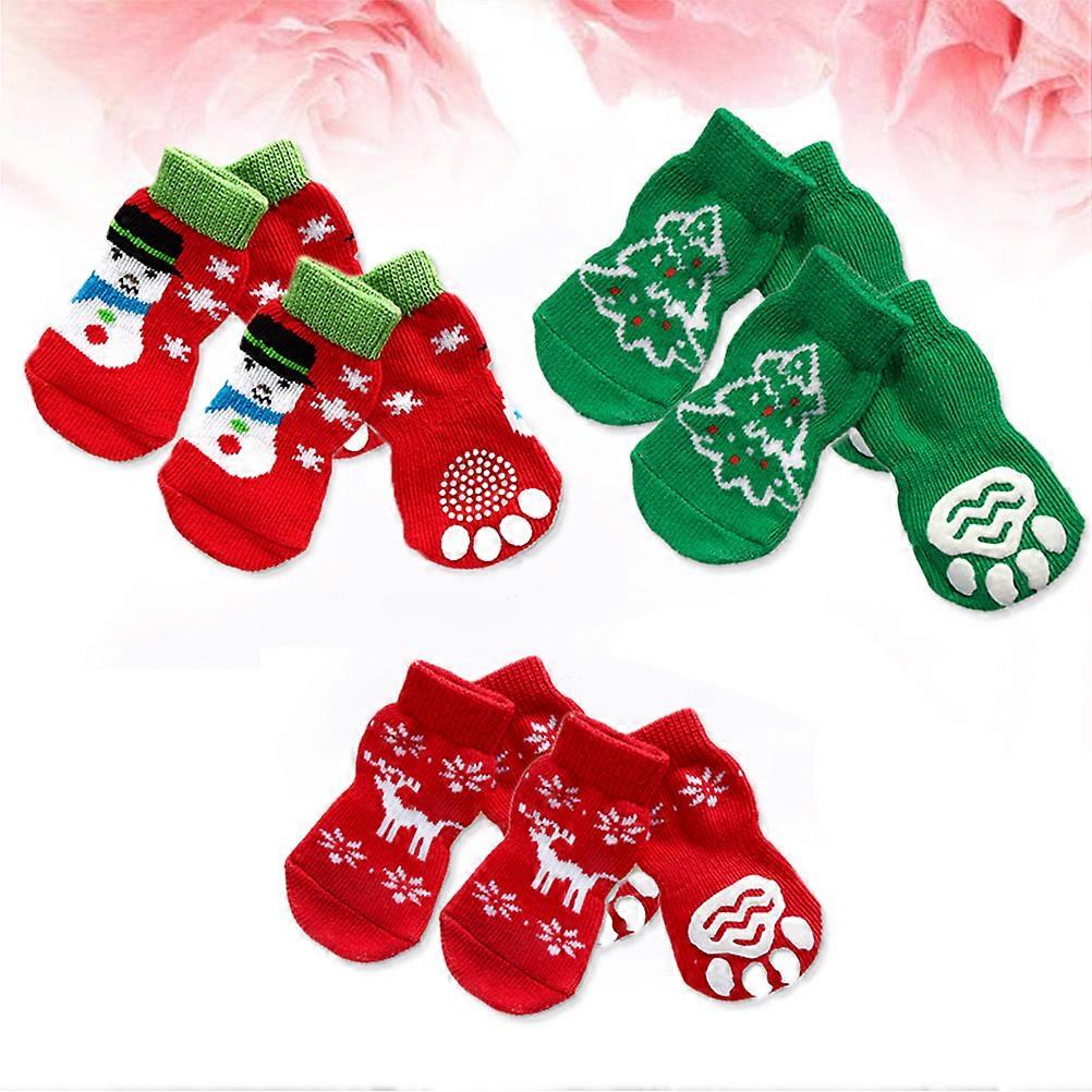 Cat Socks Cotton Non-Slip for Pet Use 4Sets with Holiday Pattern