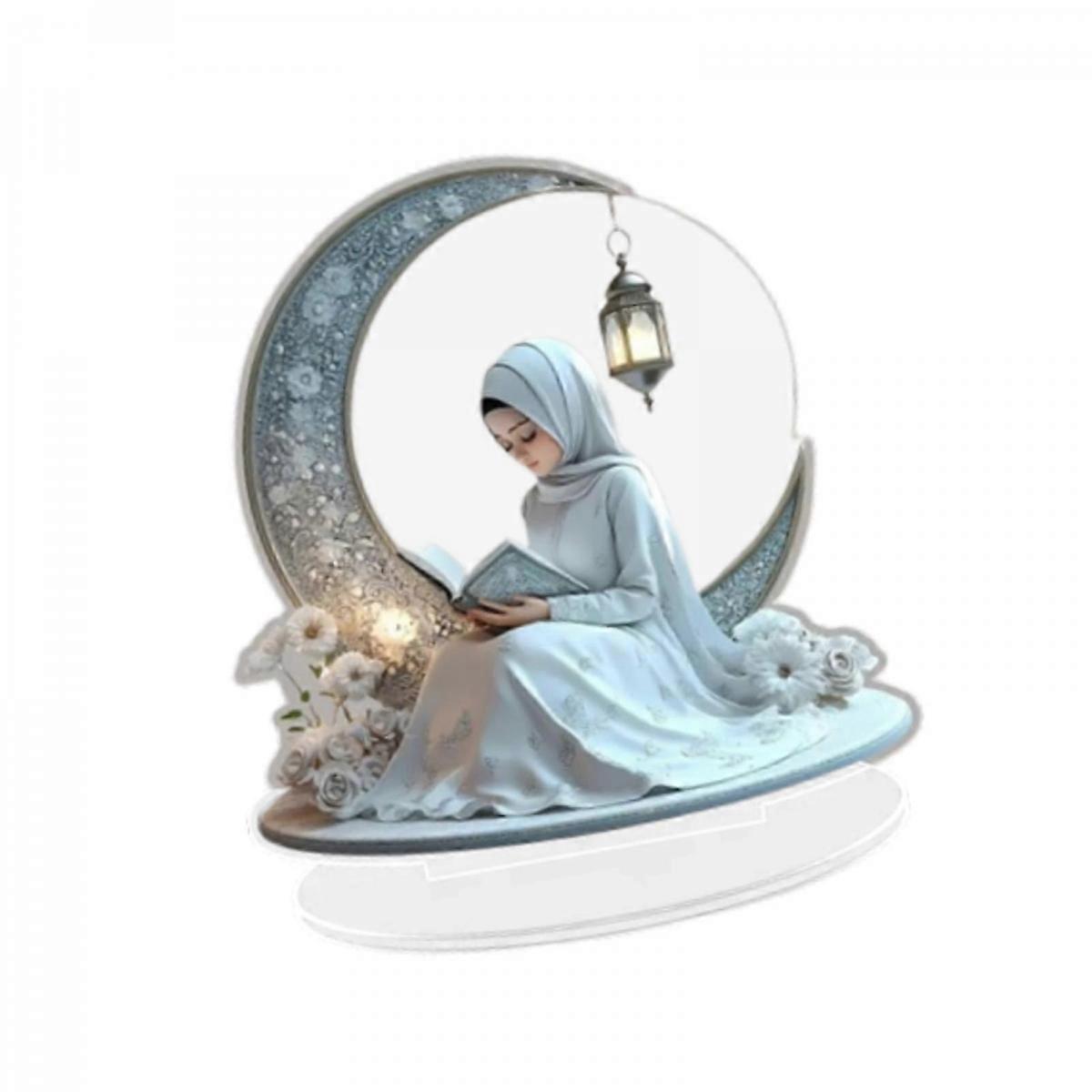Girl Beside Moon Flat Pattern Table Ornament Decorative Ramadan Eid Ornament