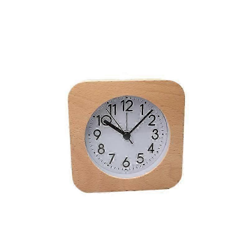 3-Inches Square Wooden Alarm Clock with Arabic Numerals, Non-Ticking Silent, Backlight