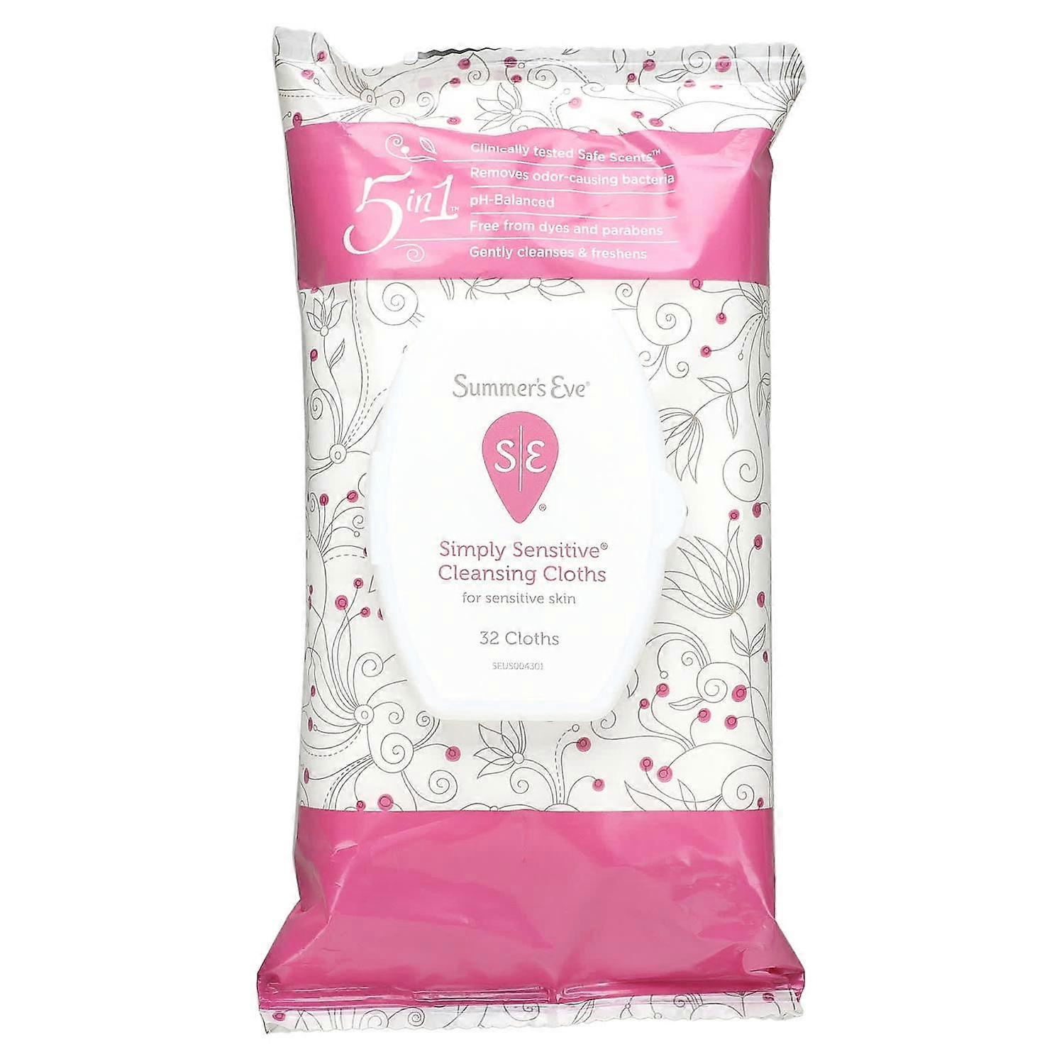 Summer's Eve, 5 in 1 Cleansing Cloths, Simply Sensitive, 32 Cloths