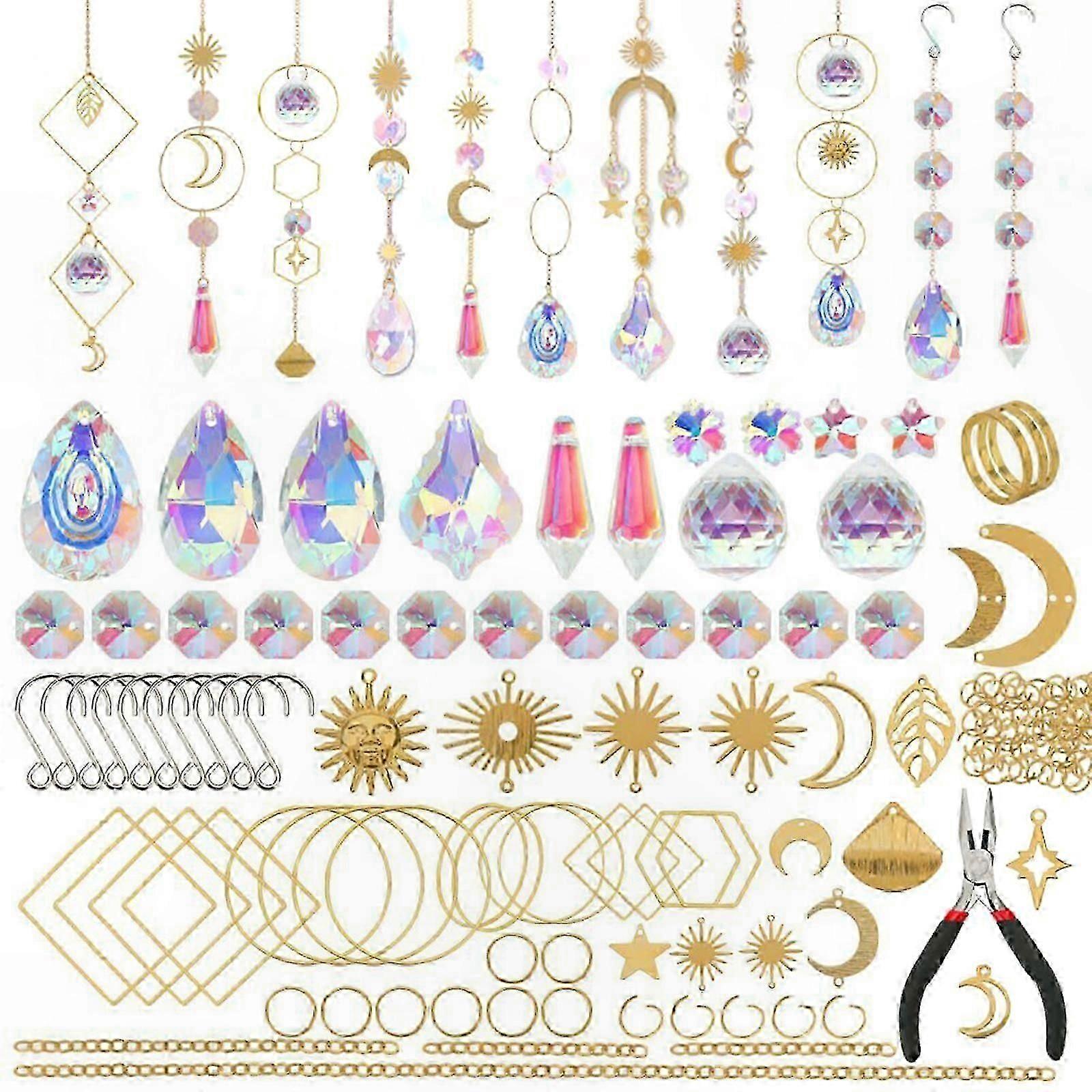 200 Pieces DIY Crystal Suncatcher Craft Kit with Hooks for Adults and Kids Suncatcher Making Set for Creative Projects and Window Decorations