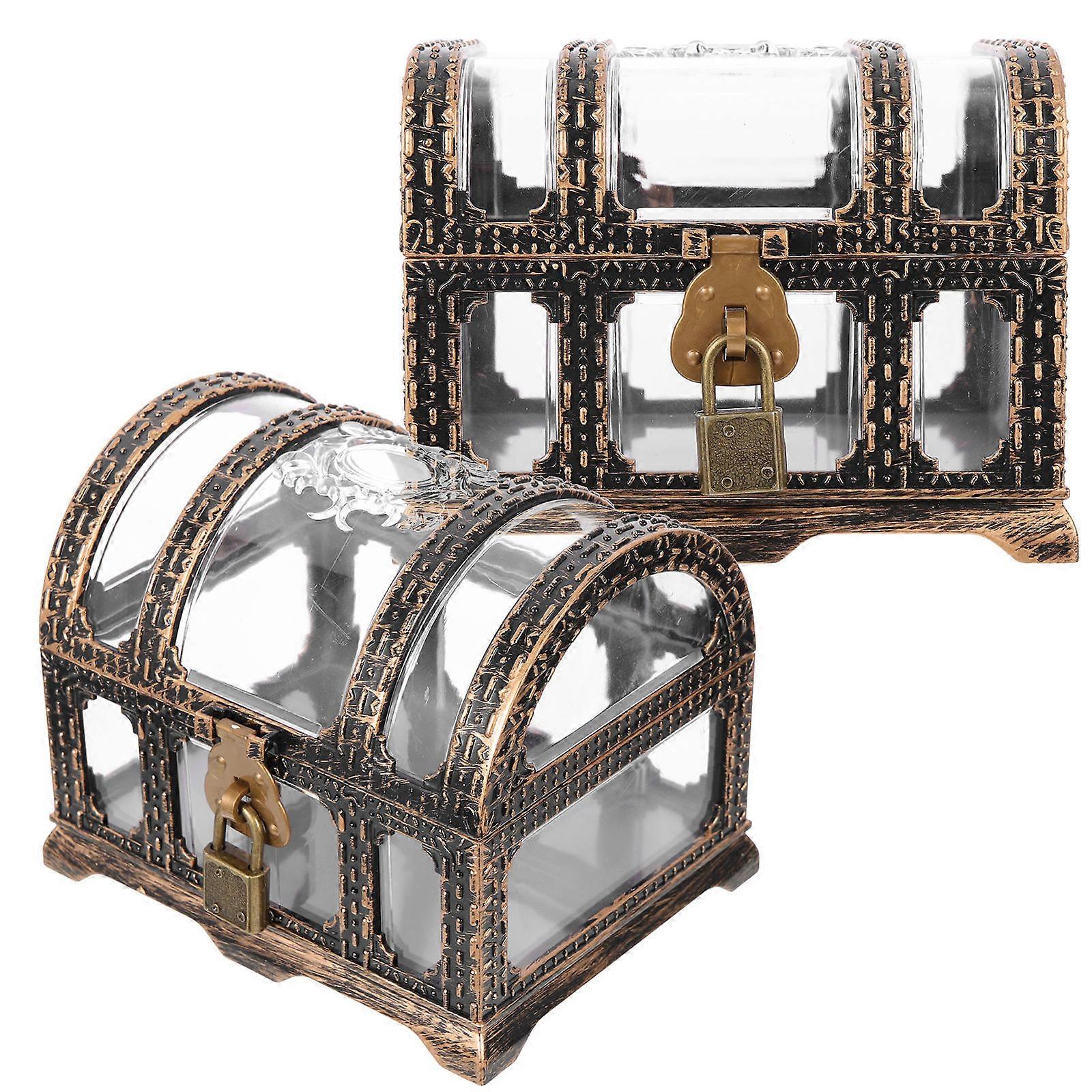 Pirate Treasure Chest Toy Box for Storage 2Sets Vintage Plastic Keepsake