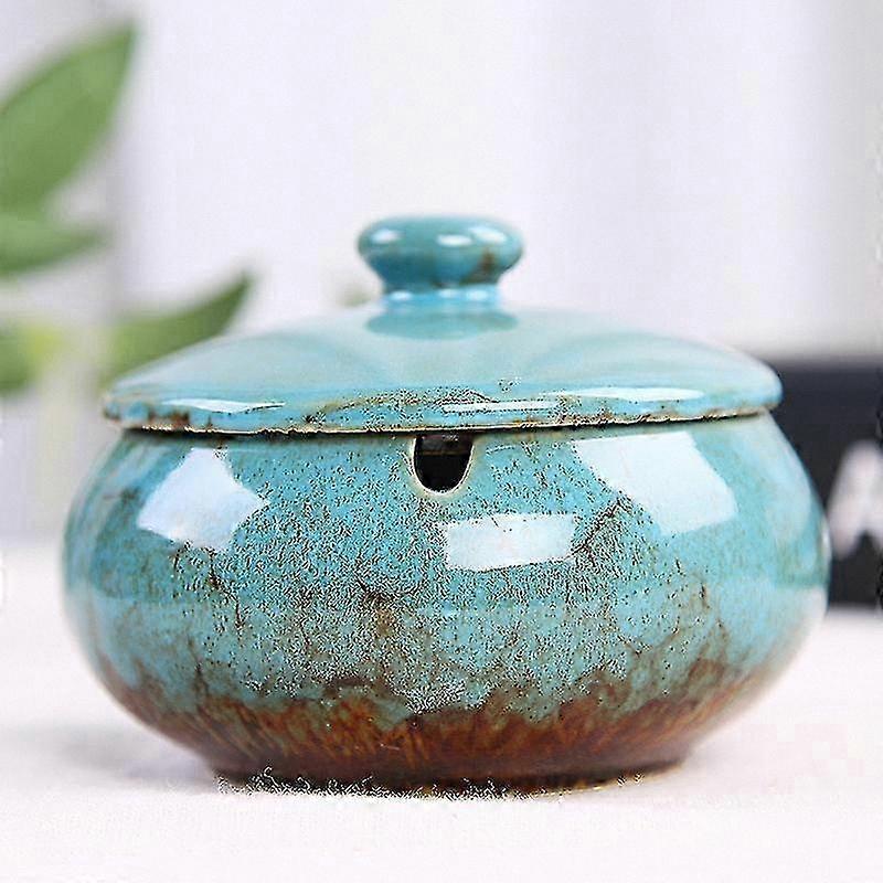 Ceramic Ashtray with Cover Windproof Design for Cigarettes