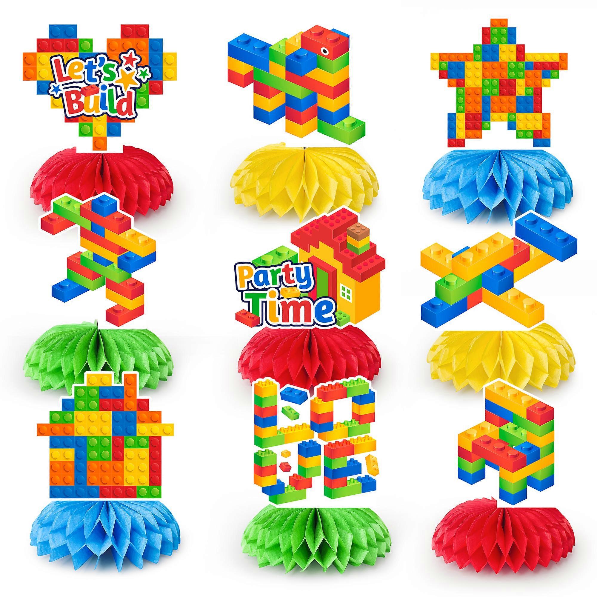 9pcs Building Block Honeycomb Centerpieces,Building Block Honeycomb Table Decorations Building Block Party Honeycomb for Building Block Birthday Party