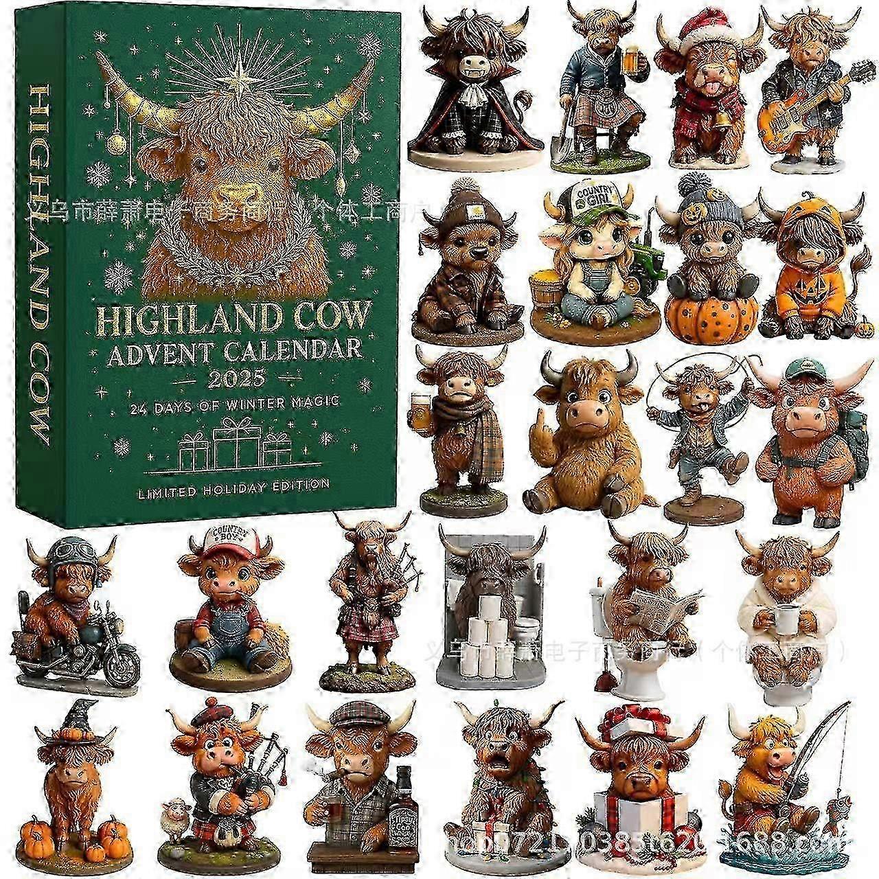 2025 Highland Cow Advent Countdown Calendar, 24-day Christmas Countdown Calendar, Comes With 24 Different 3D Miniature Highland Cow Decorations miao7
