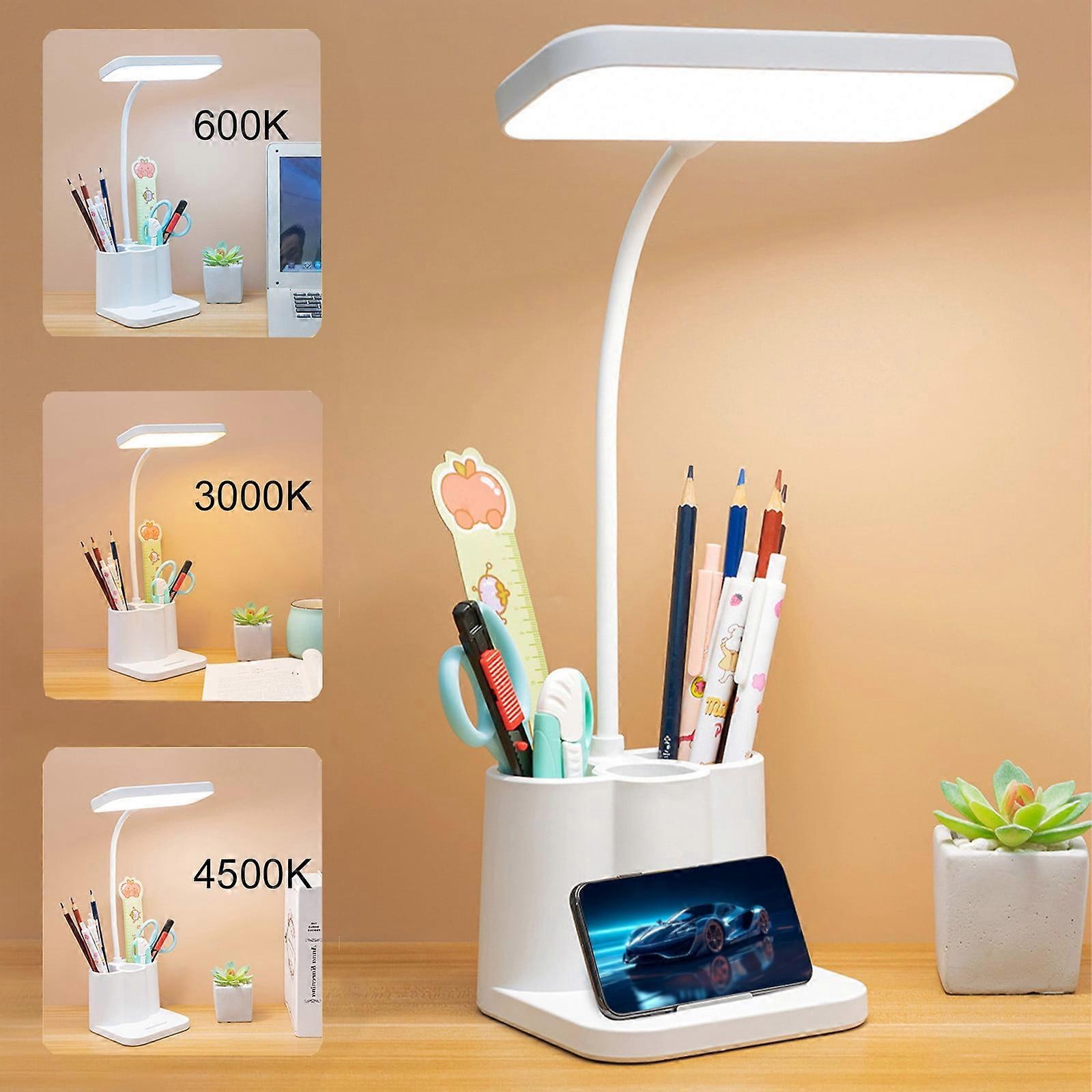 karymi Desk Lamp with Pen Holder, 3 Modes, Dimmable Gooseneck, Eye Protection, Click Control - Compatible with Dorm Study