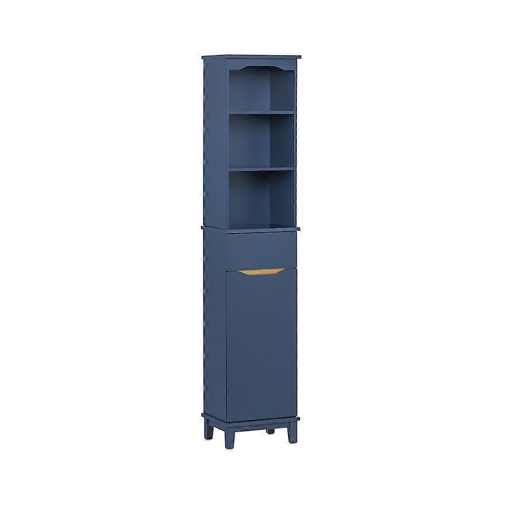 SoBuy BZR112-B, Mobiletto alto per bagno, mobiletto alto e sottile, indipendente, con 3 ripiani aperti e cassetto, mobiletto stretto per piccoli sp...