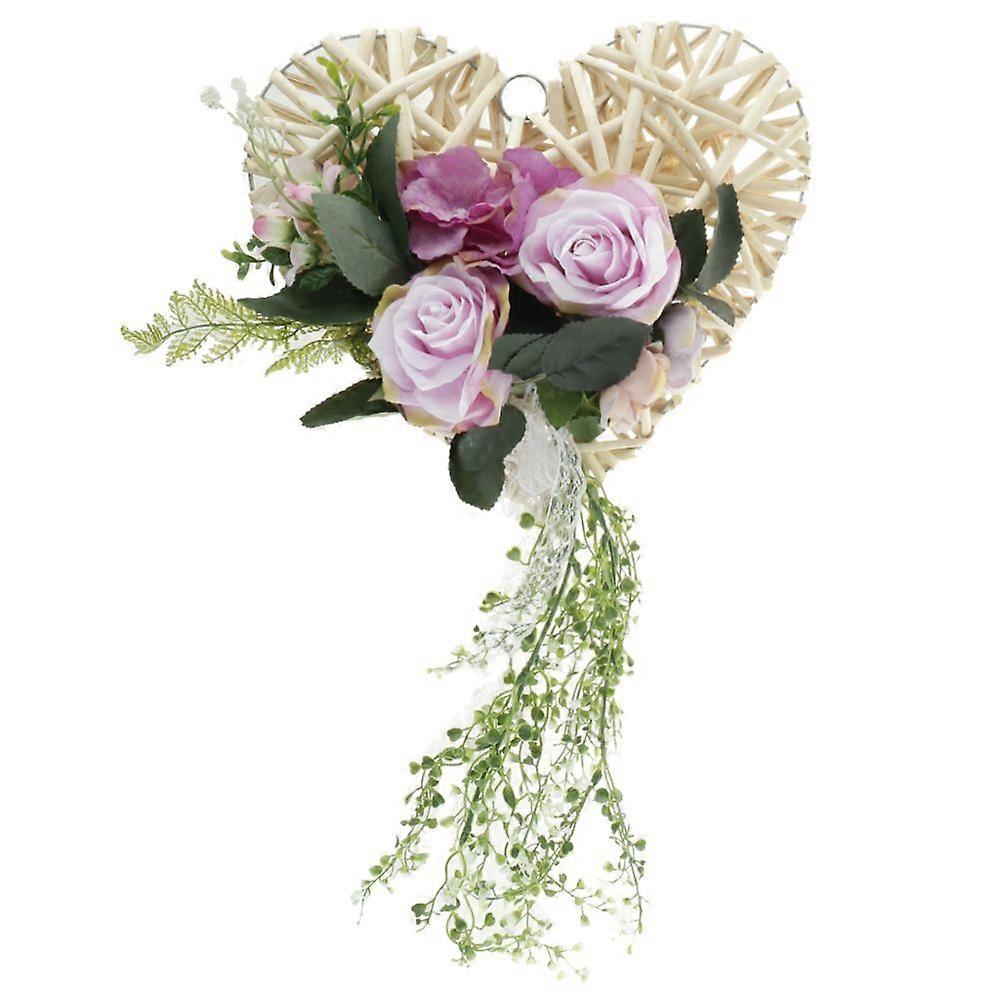 ראטן לב משי ורד פרח דלת גרלנד קיר בית עיצוב חתונה סגול