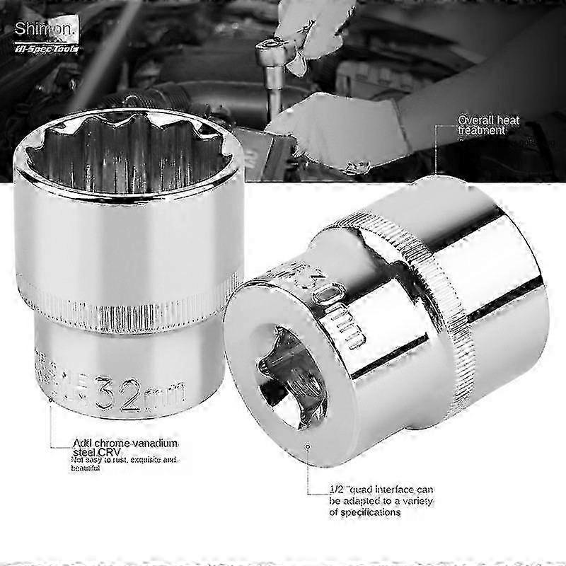 1/2 inch Drive 12-point Socket Set Chrome Vanadium SteelSocket Head Auto Repair Hardware Tool