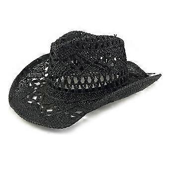 Women/man Hand Made Pierced Cowboy Hat Wide Brim Sun Hat-black