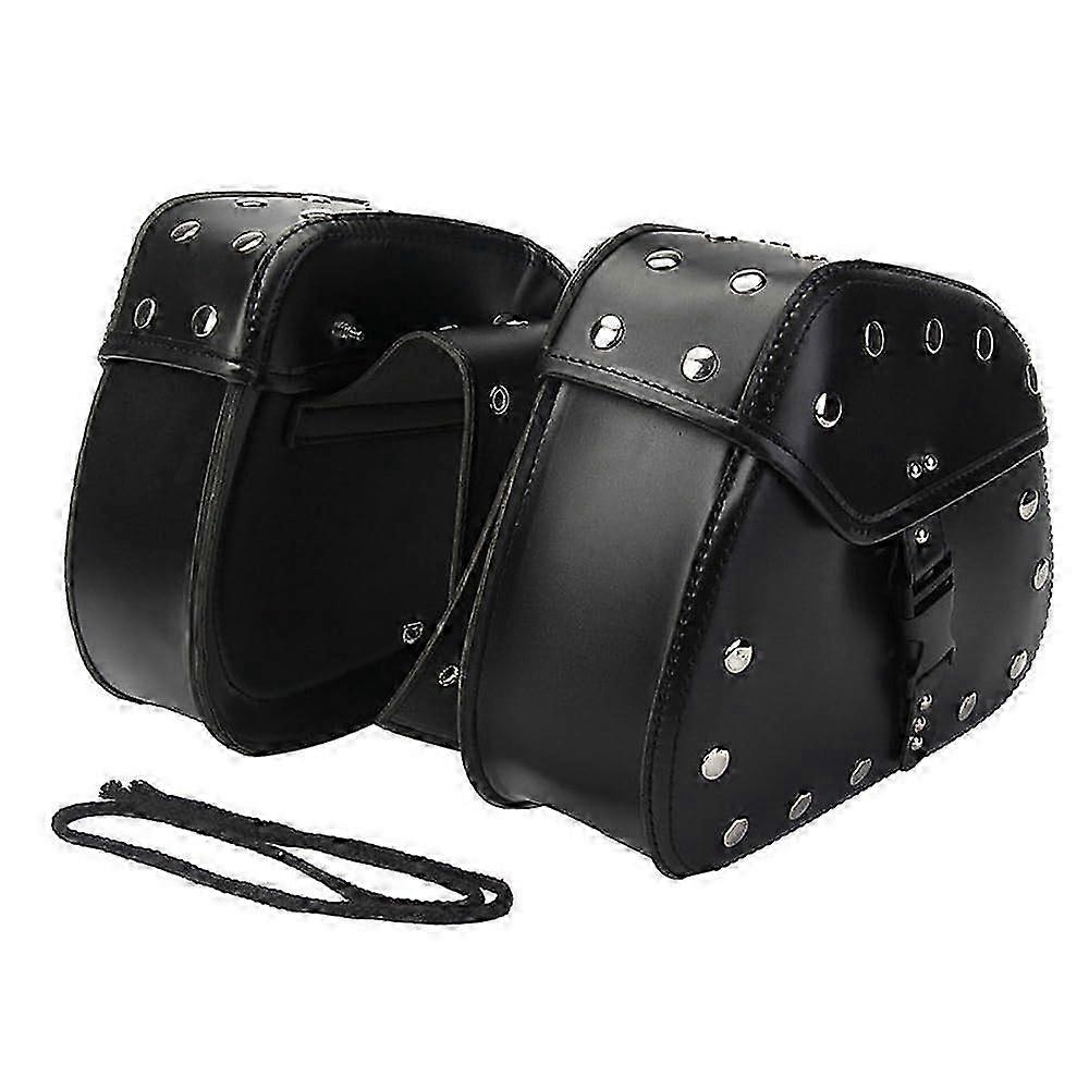 Bicycle Pannier Bag Vintage PU Leather Side Pockets Double Triangular Rack Tool Bag Black with Rivets and Studs