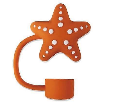 Orange Starfish Silicone Straw Caps 10mm DustProof Reusable Tips for Kitchen Use
