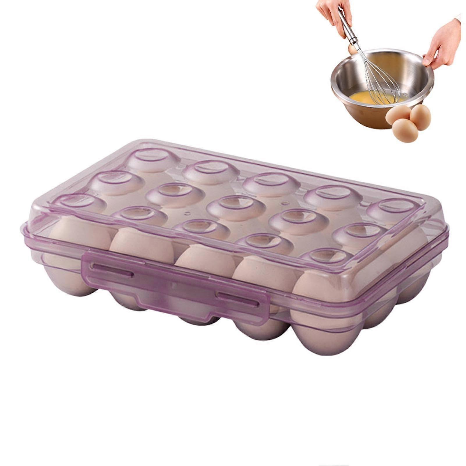 Egg Storage Box With Lid For Refrigerator Purple 15Grid Crisper Egg Organizer