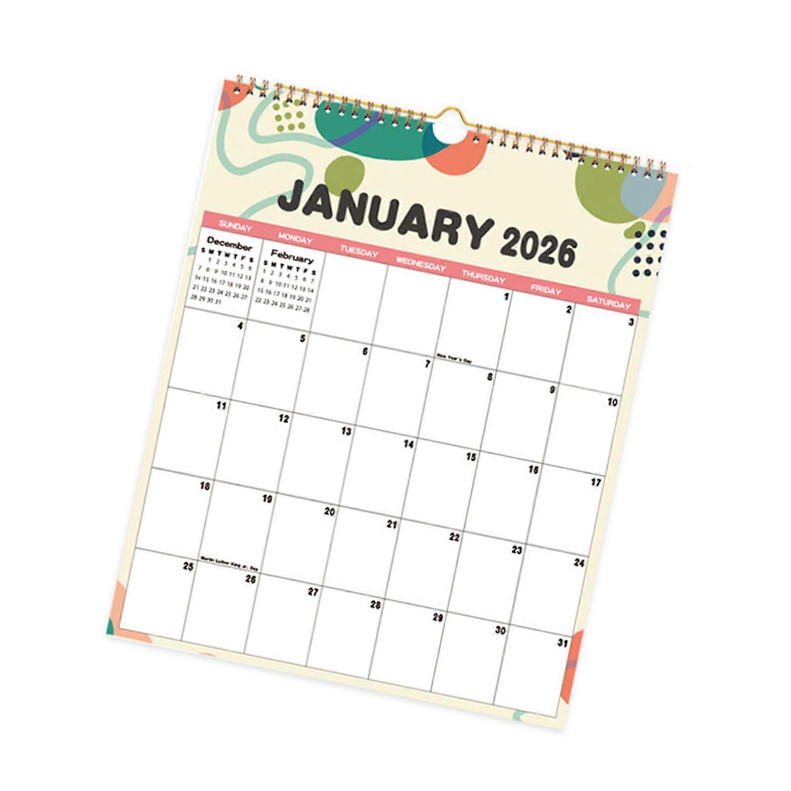 2026 Wall Calendar Planner With Unlined Daily Blocks and Date Highlight 12 Month runs from January to December Multicolor