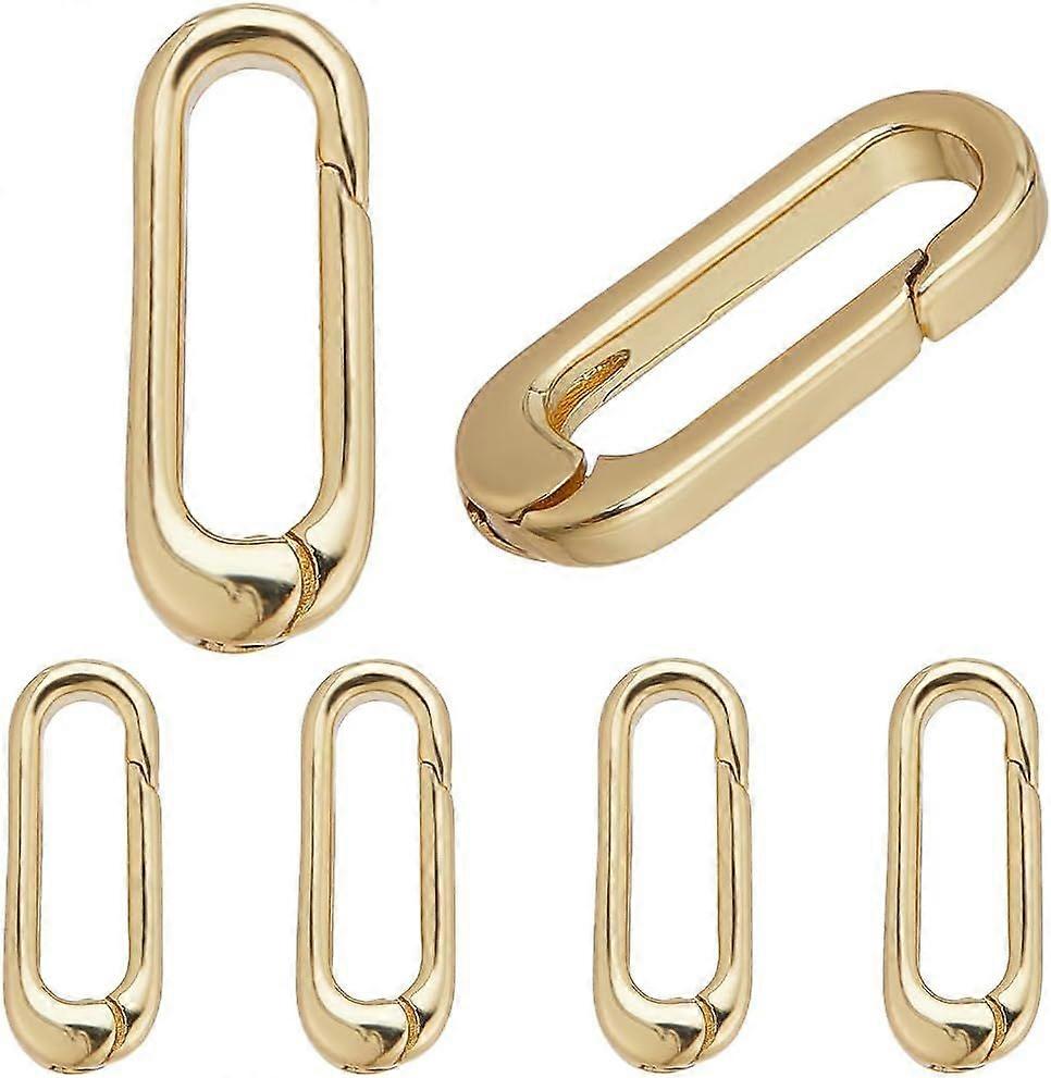 1 Box 6Pcs O Ring Clips Trigger Spring O Ring Real 18K Gold Plated Brass Spring O Rings Long Thin Oval Purse Ring Clips Spring Snap Hooks Clip Clasps 